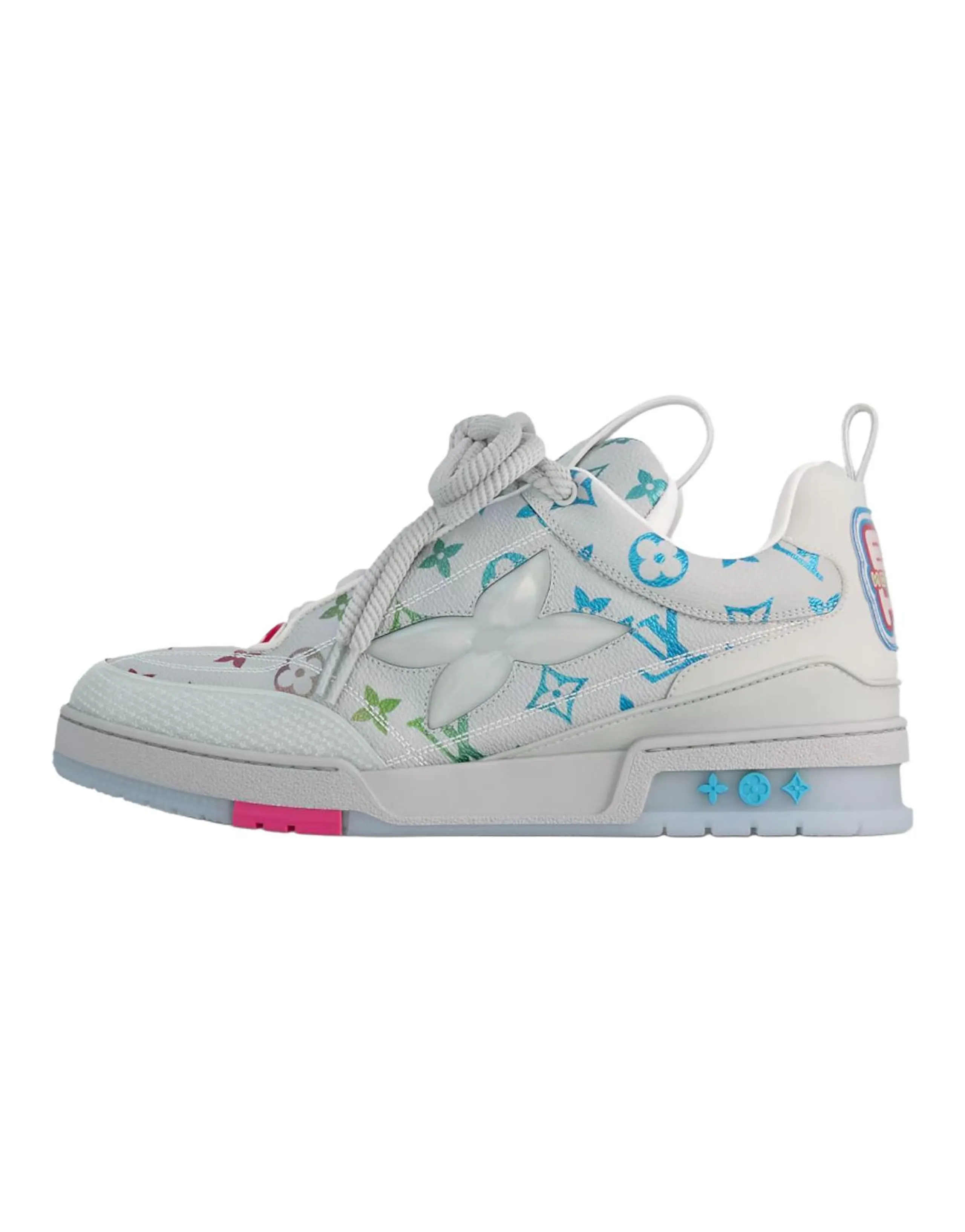 LOUIS VUITTON Skate Monogram Flower Embellishment Round Toe Lace-Up Low-Top Skate Shoes Men's Gray
