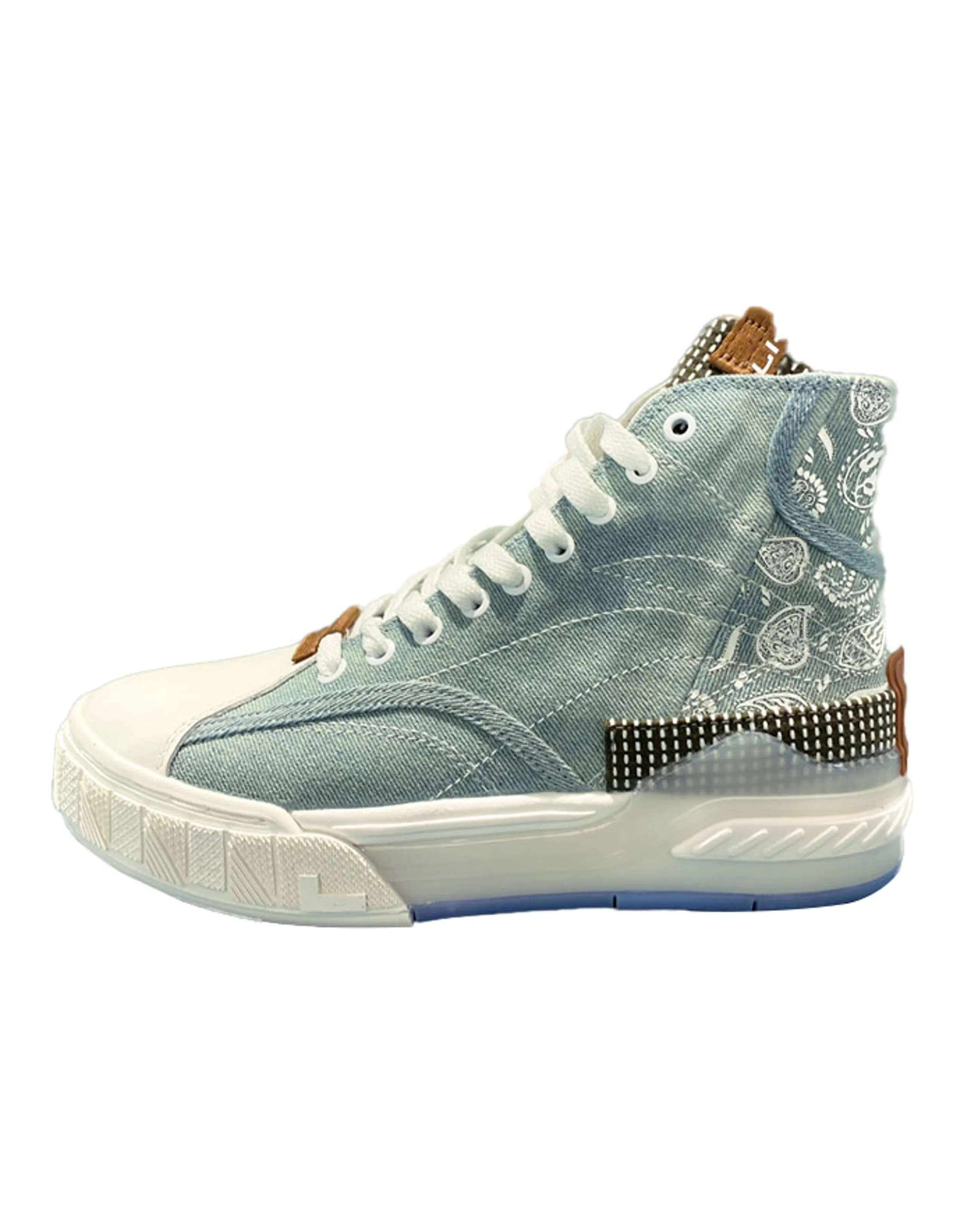LiNing Wave Slip-Resistant Cushioning Wear-Resistant Balance High-Top Skateboard Shoes Women's Denim Blue