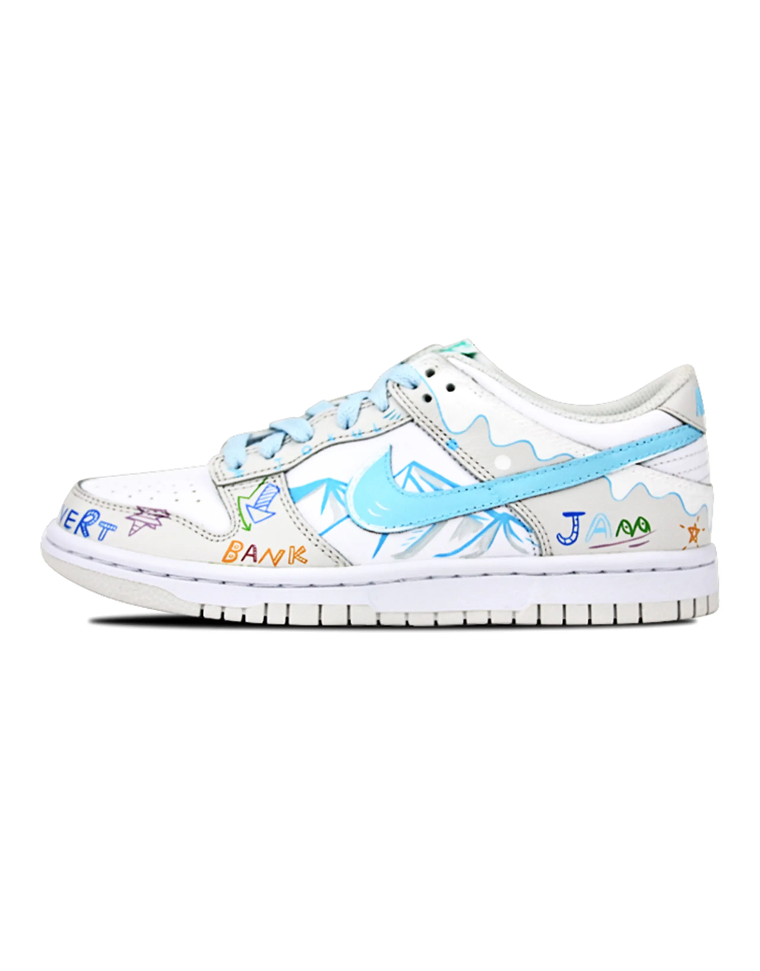 Nike Dunk Anti-Slip Wear-Resistant Low-Top Skateboard Shoes GS White Gray Blue