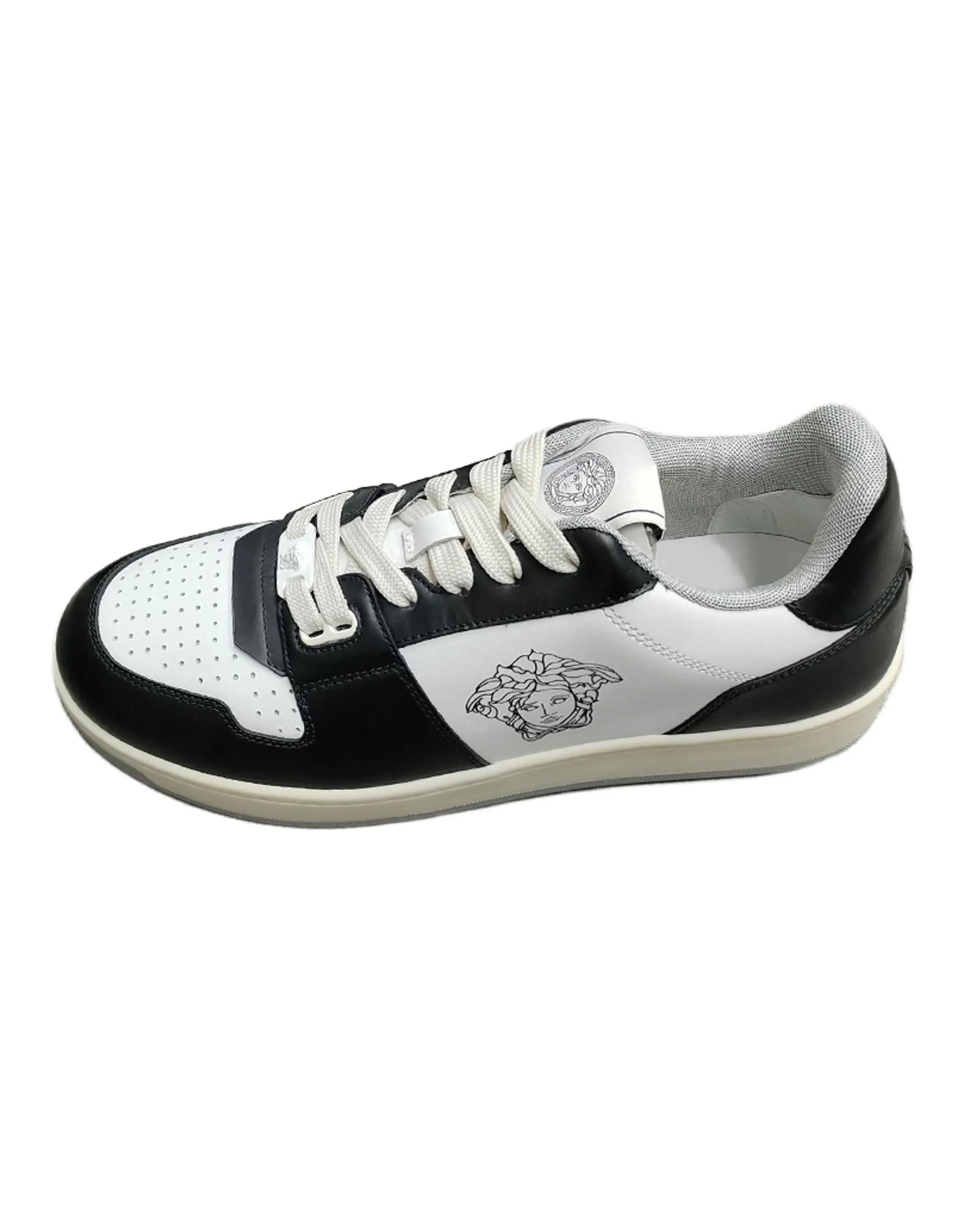 Versace Leather Round Toe Lace-Up Low-Top Skate Shoes Men's Black