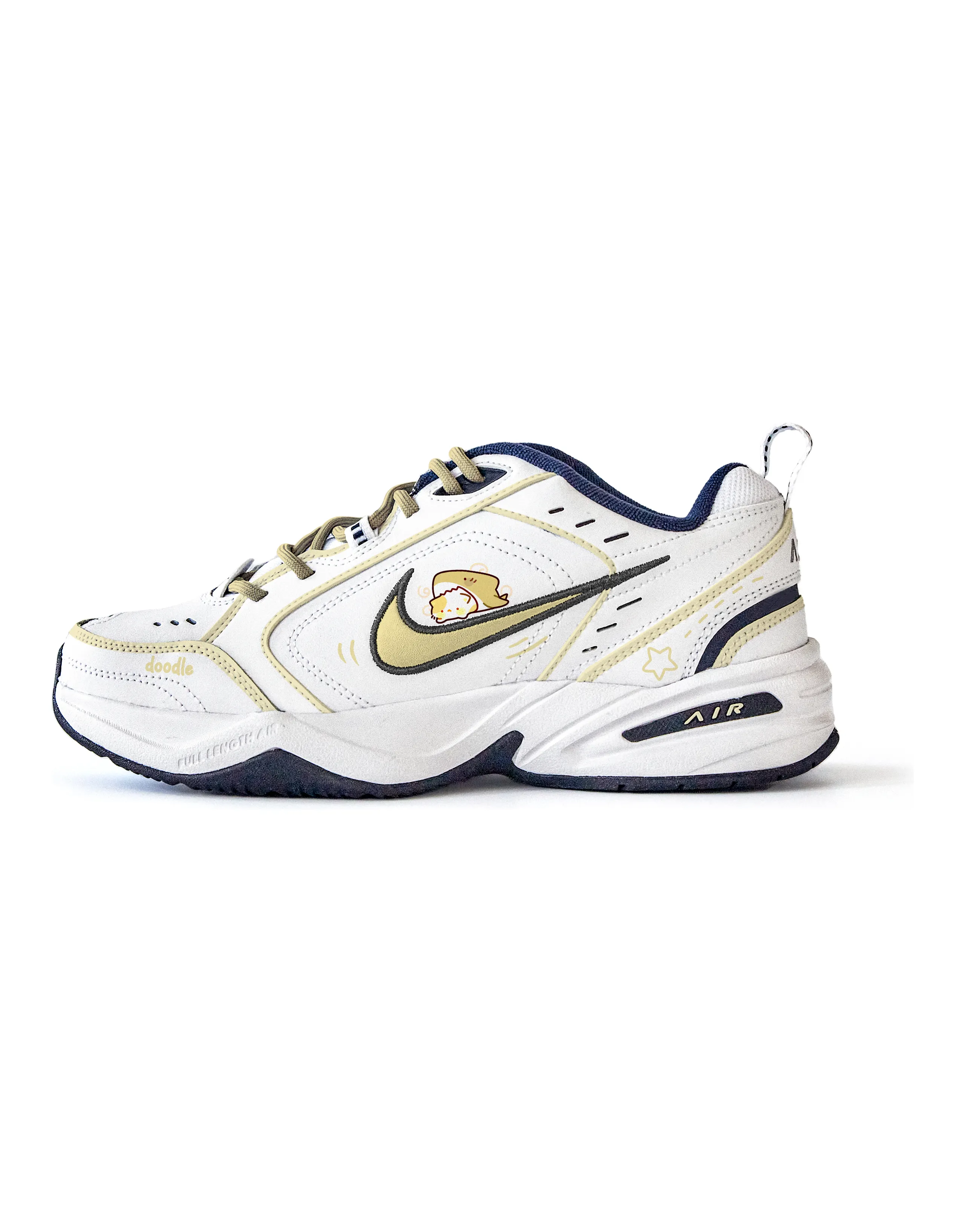 Nike Air Monarch 4 Anti Slip Wear Resistant Low Top Chunky Sneakers Unisex White Yellow