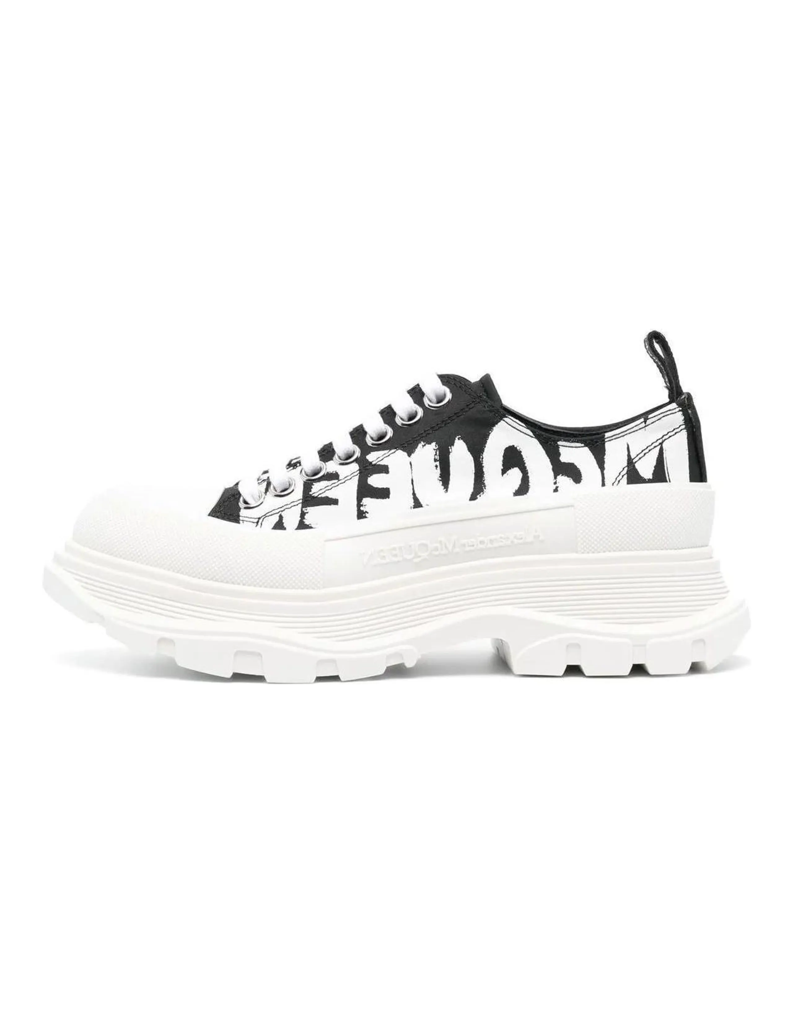 Alexander McQueen Tread Slick Low Lace Up Graffiti Shoes 'White Black' Women's