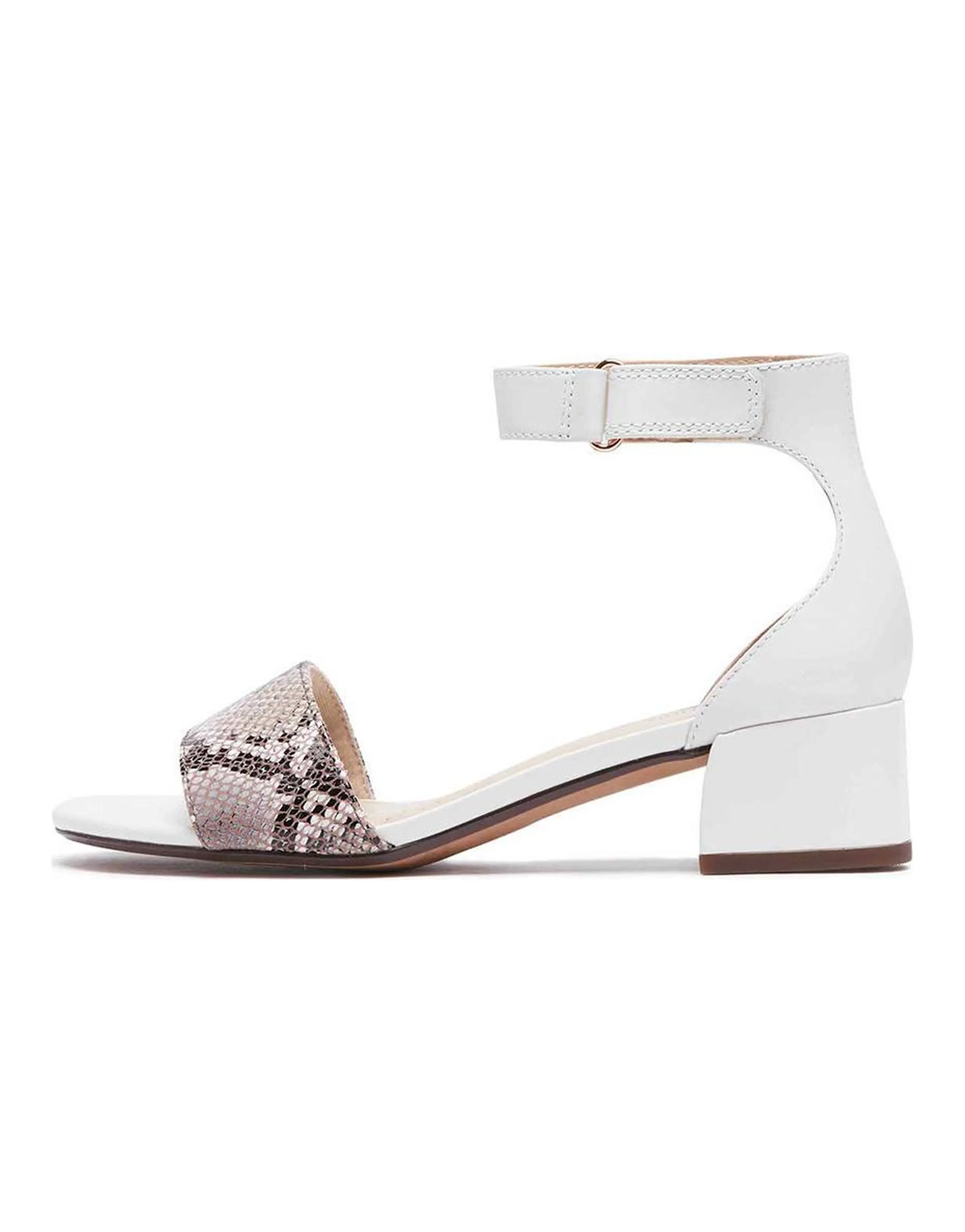 Clarks Cow Leather Snake Print Open-Toe Hook-and-Loop Single-Strap Sandals 4.5cm Women's White