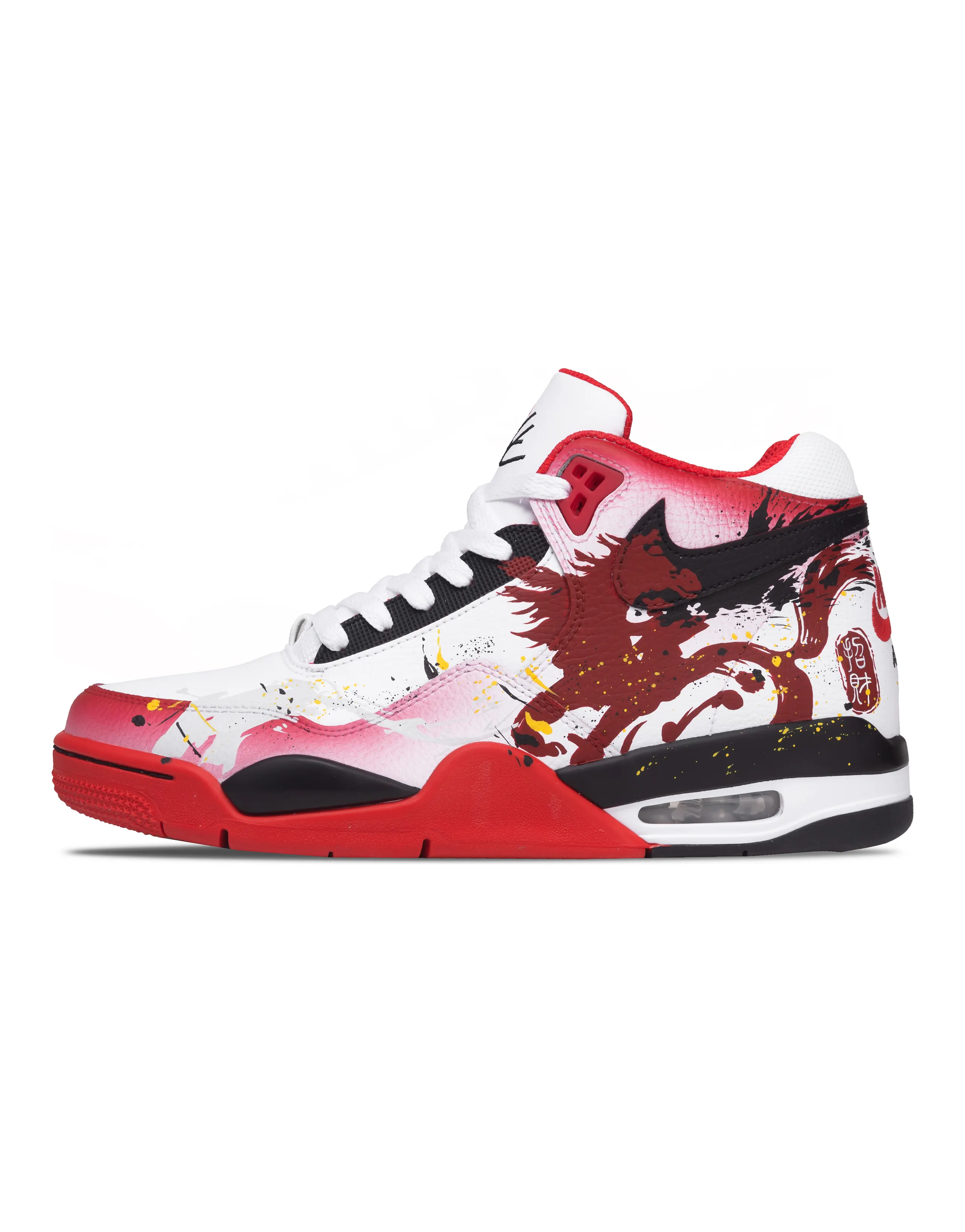 Custom SneakersNike Flight Legacy 'Steed Attracting Wealth' Comfortable Cushioned Wear-Resistant Responsive Mid-Top Retro Basketball Shoes Unisex Red White Black