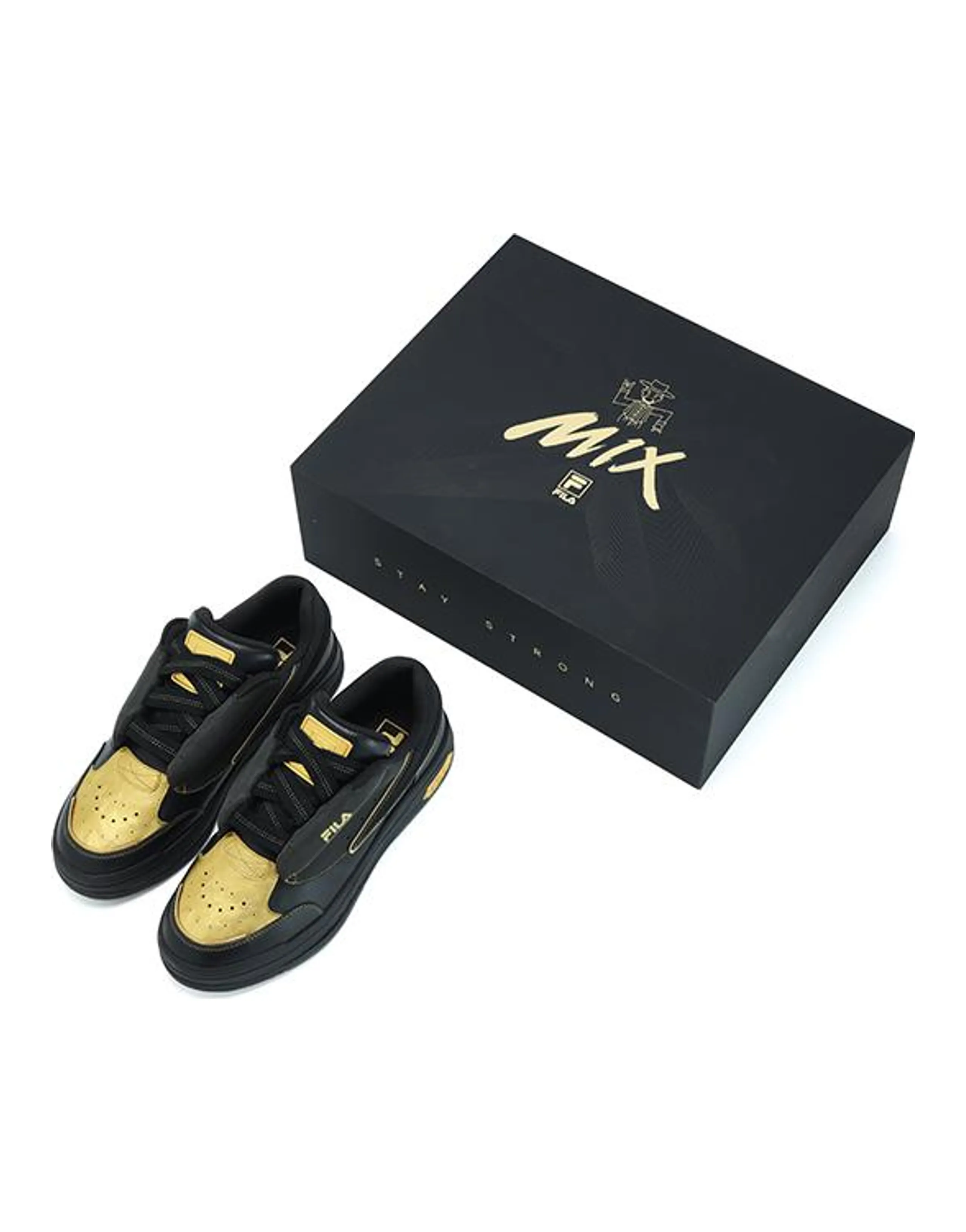 FILA Mix Skateboard Shoes Men Low-Top Black Gold