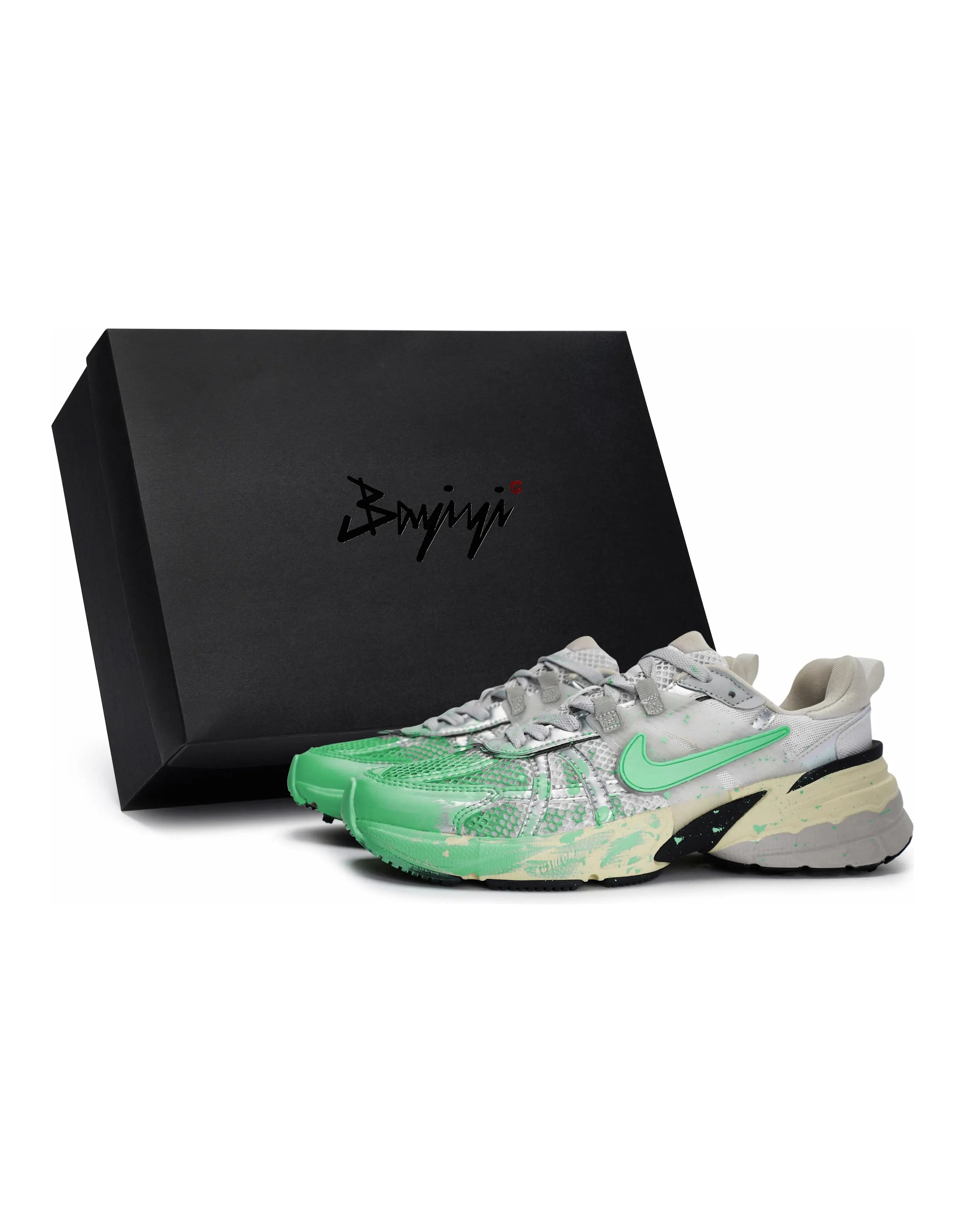 Nike V2K Run Anti-Slip Wear-Resistant Low-Top Running Shoes Women's Silver Green