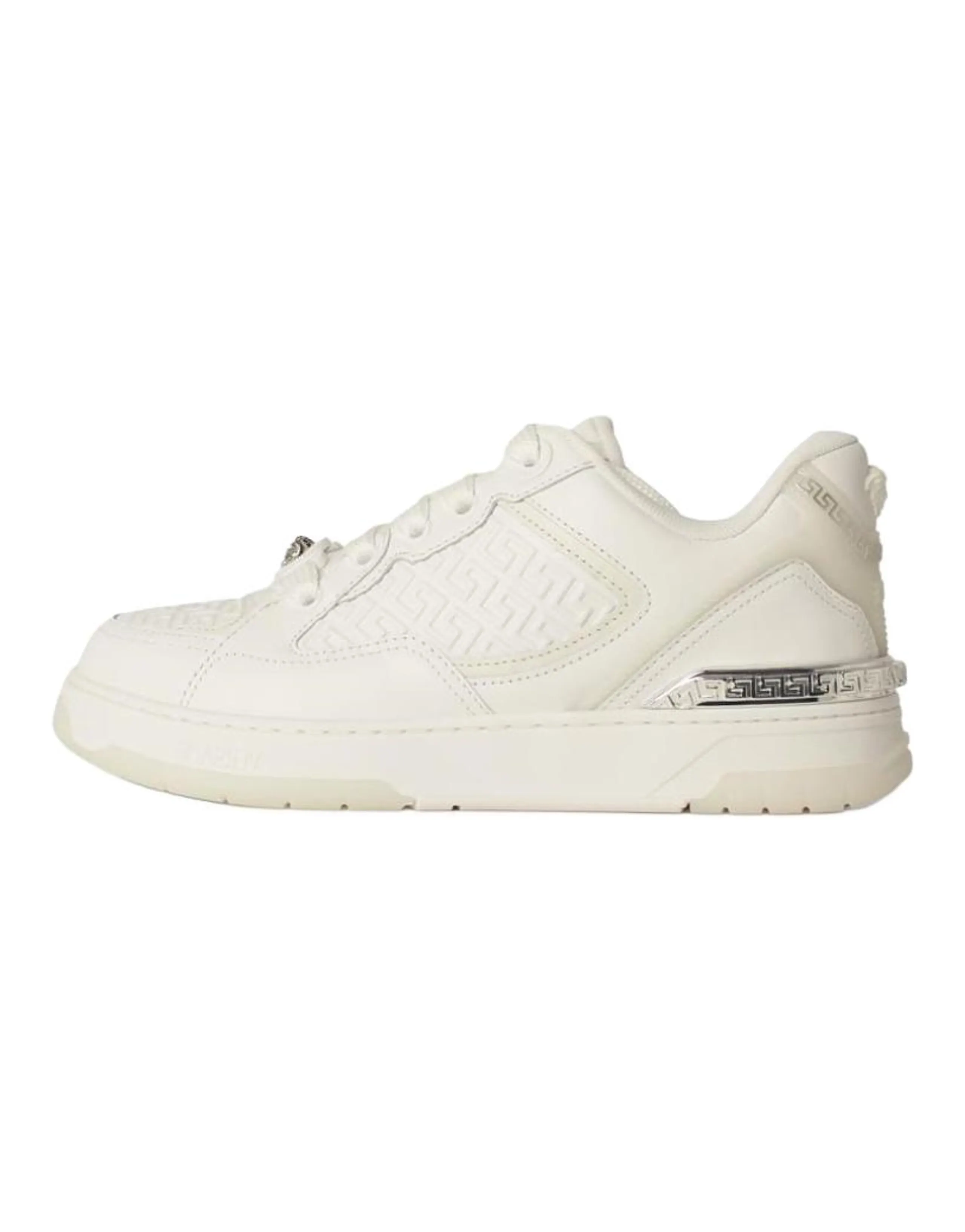 VERSACE Greca Calfskin Round-Toe Lace-Up Low-Top Skate Shoes Men's White