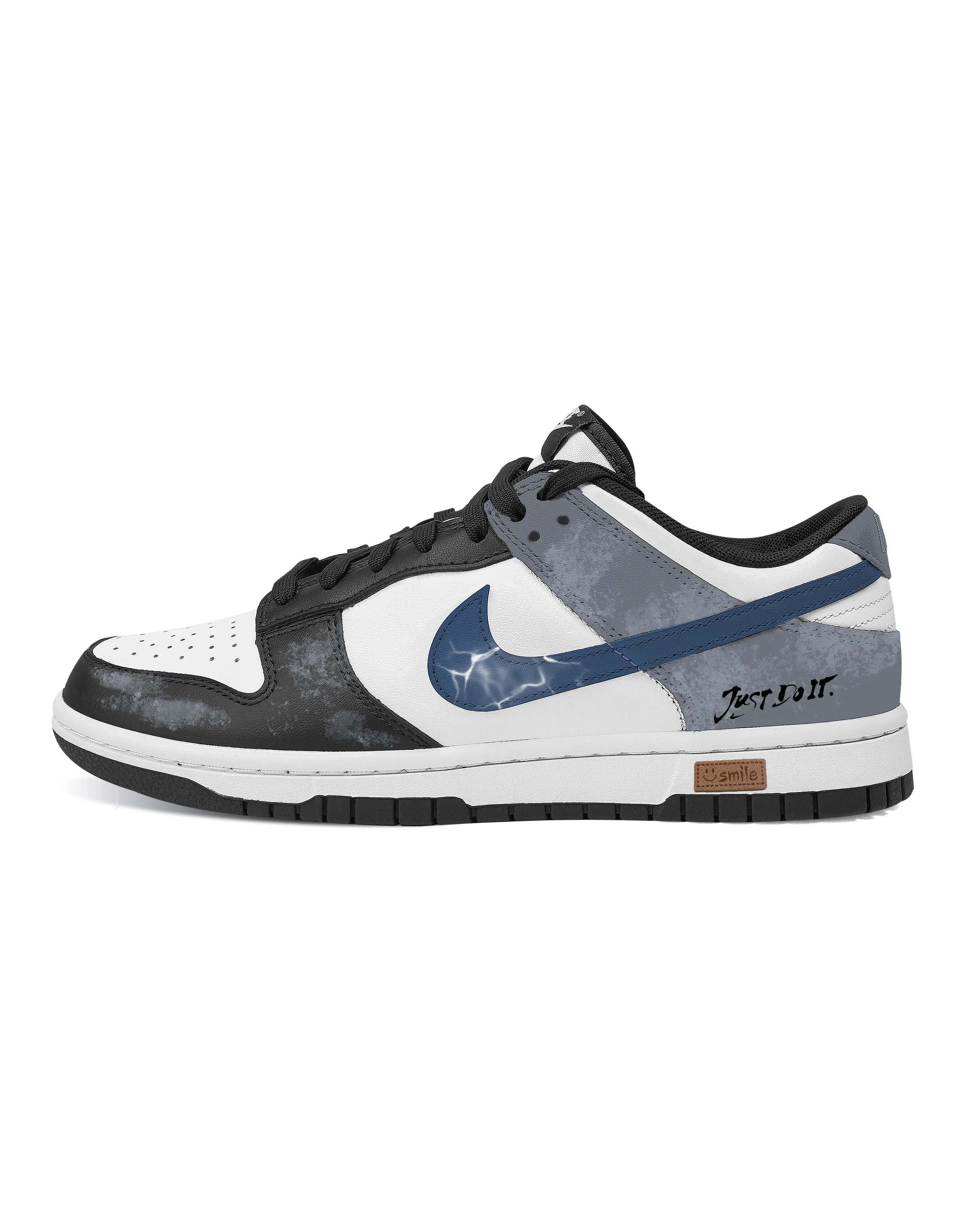 [Custom Sneakers] Nike Dunk 'Lone Walker' English Graffiti Hand-Painted Patch Versatile Wear-Resistant Low-Top Skate Shoes Unisex Black Grey