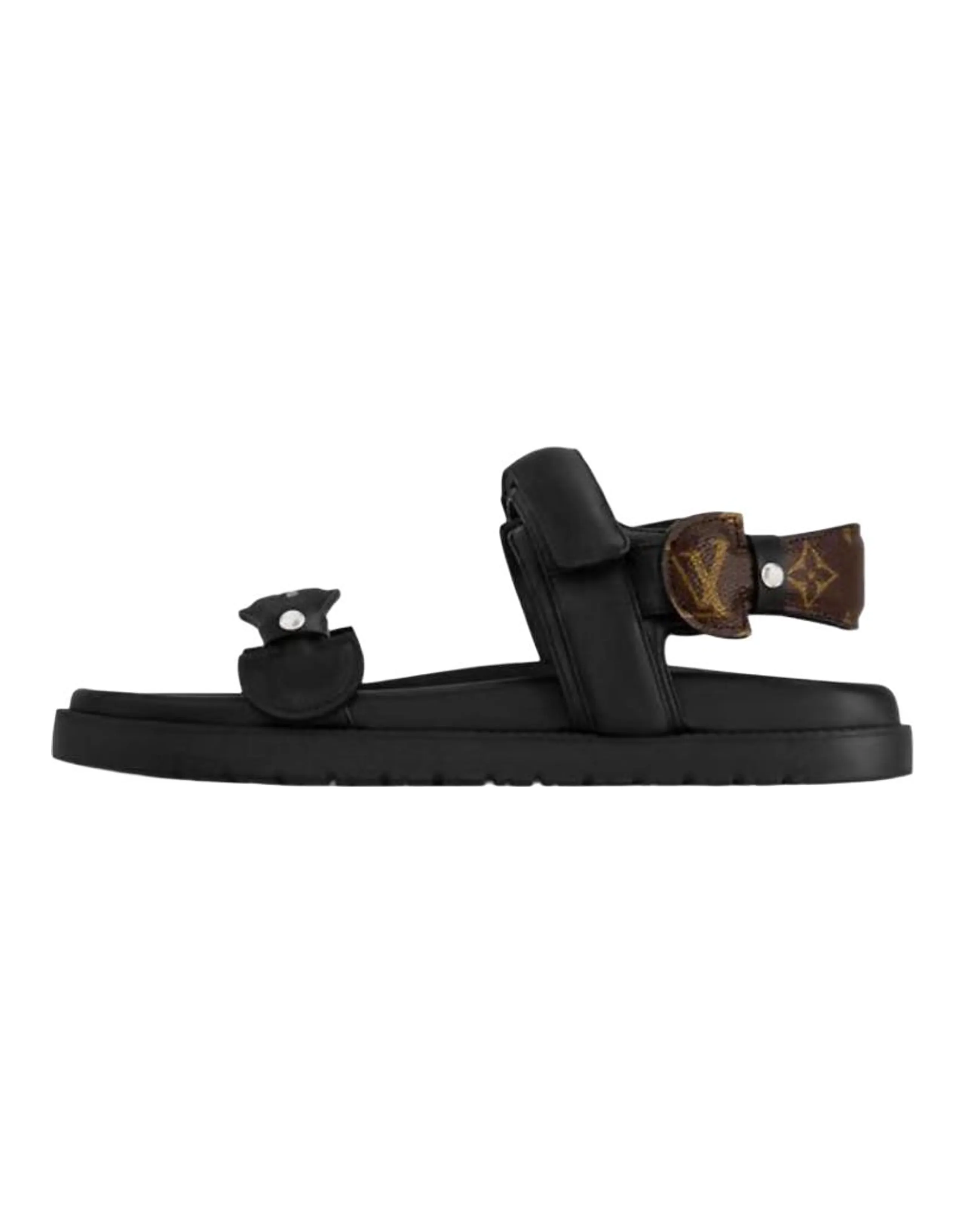 LOUIS VUITTON Sunset Comfort Lambskin Leather Round-Toe Open-Toe Single-Strap Sandals Women's Black