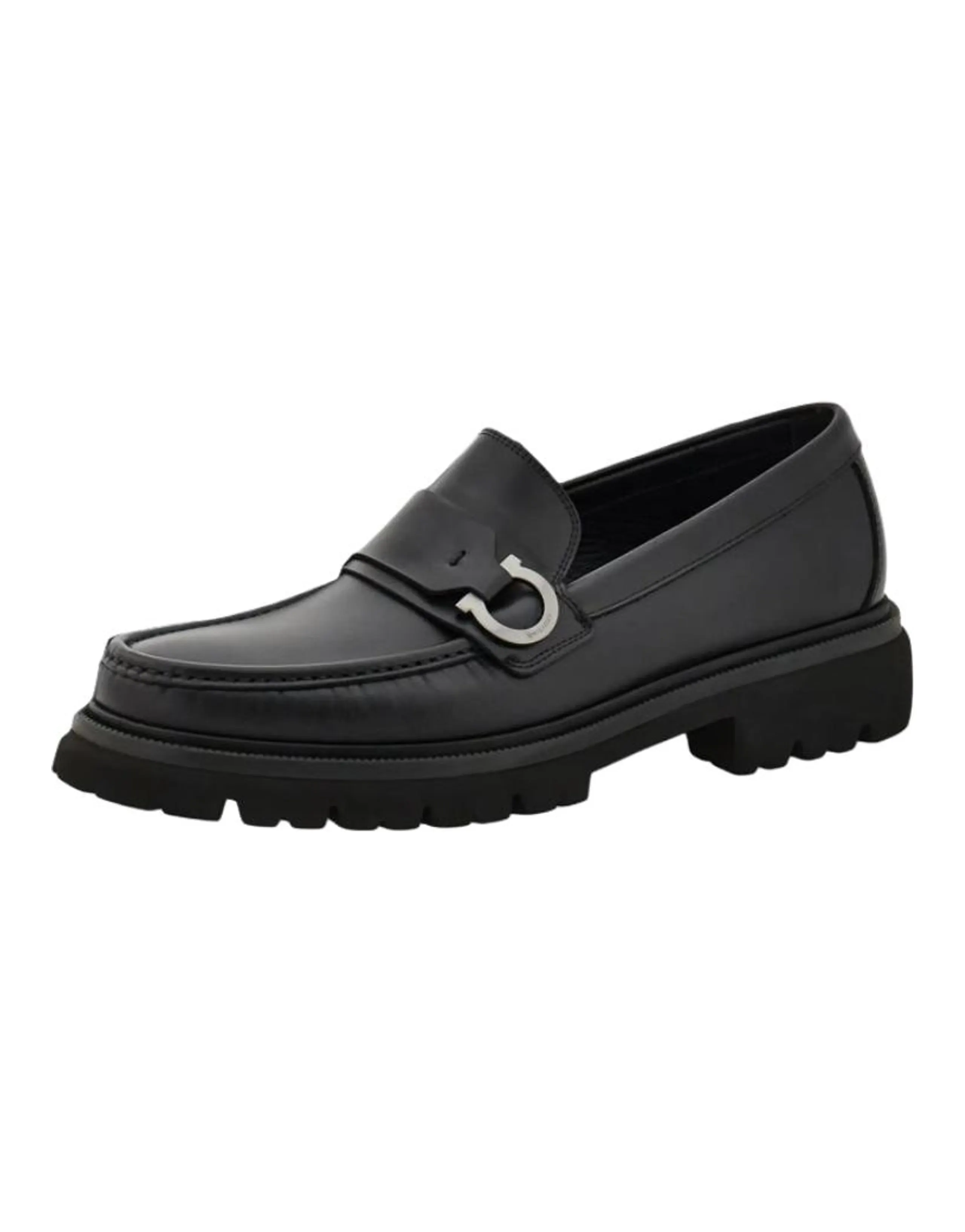 FERRAGAMO GANCINI Calfskin Slip-On Loafers Men Black