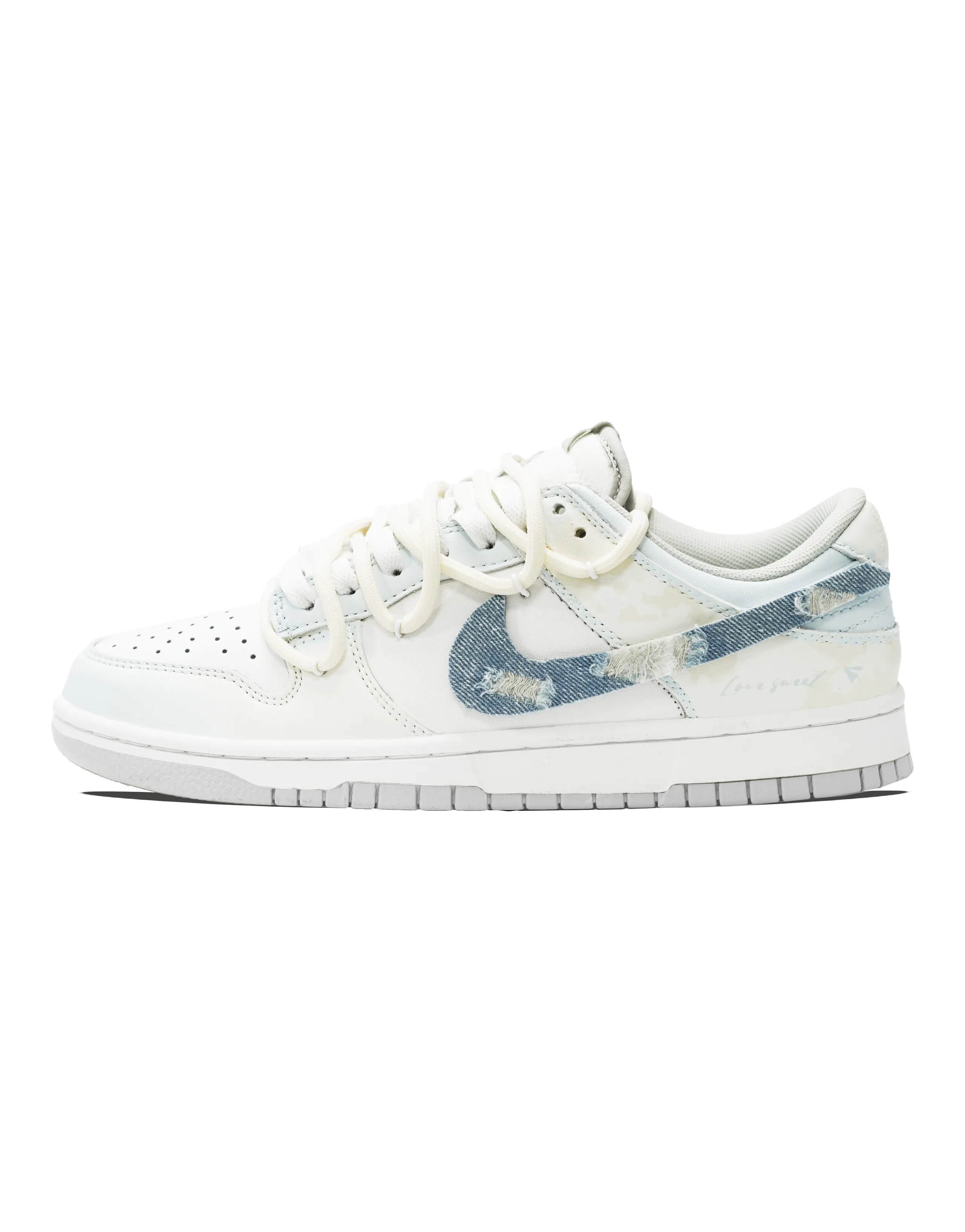 [Custom Sneakers] Nike Dunk 'Wandering Poet' Deconstructed Laces Print Cool Gradient Graffiti Anti-Slip Breathable Low-Top Skate Shoes Unisex Beige Blue