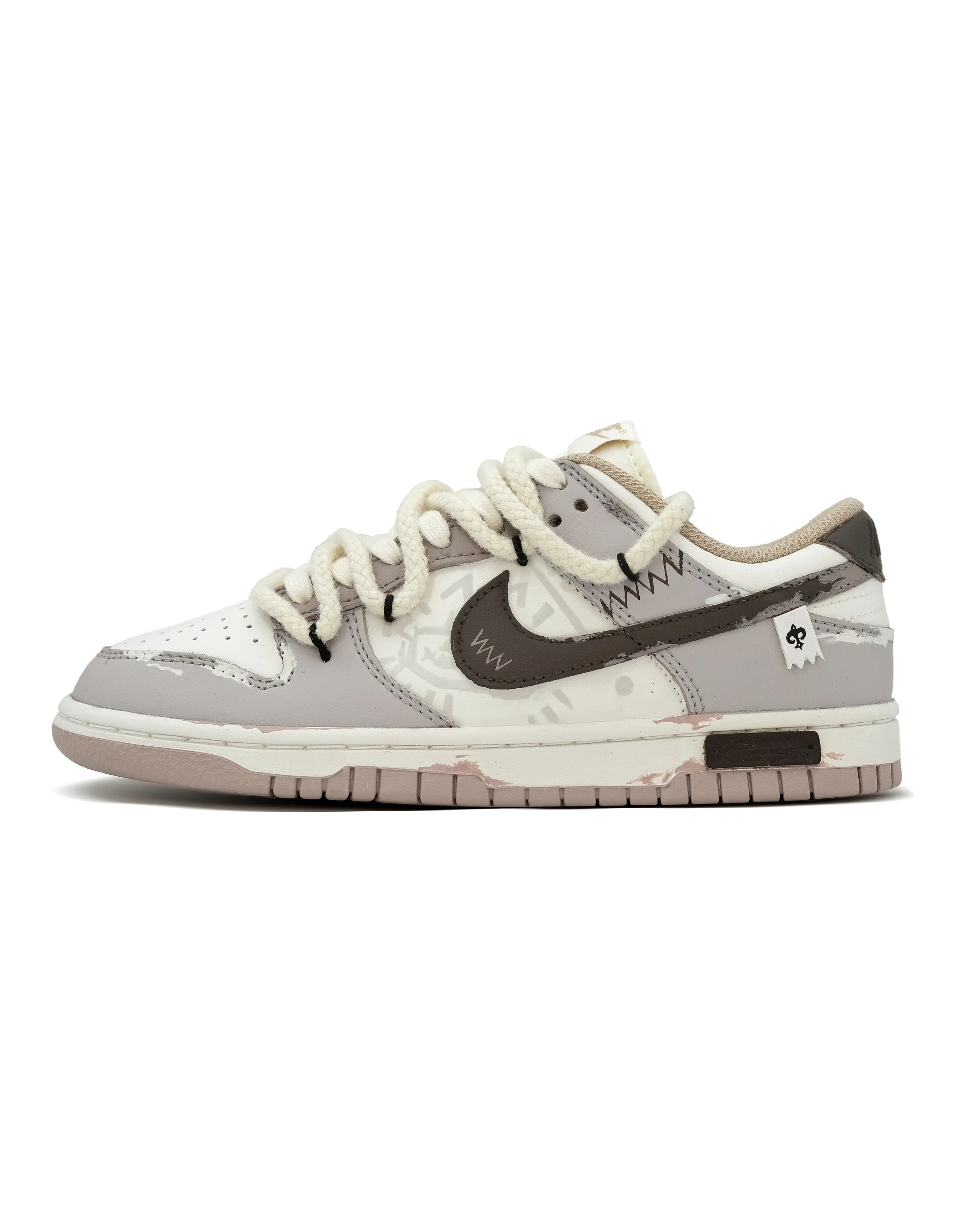 Custom SneakersNike Dunk 'Shark Peach Blossom Wild' Girly Distressed Irregular Retro Kaleidoscope Low Saturation High-End Low-Top Skate Shoes Unisex Light Grey
