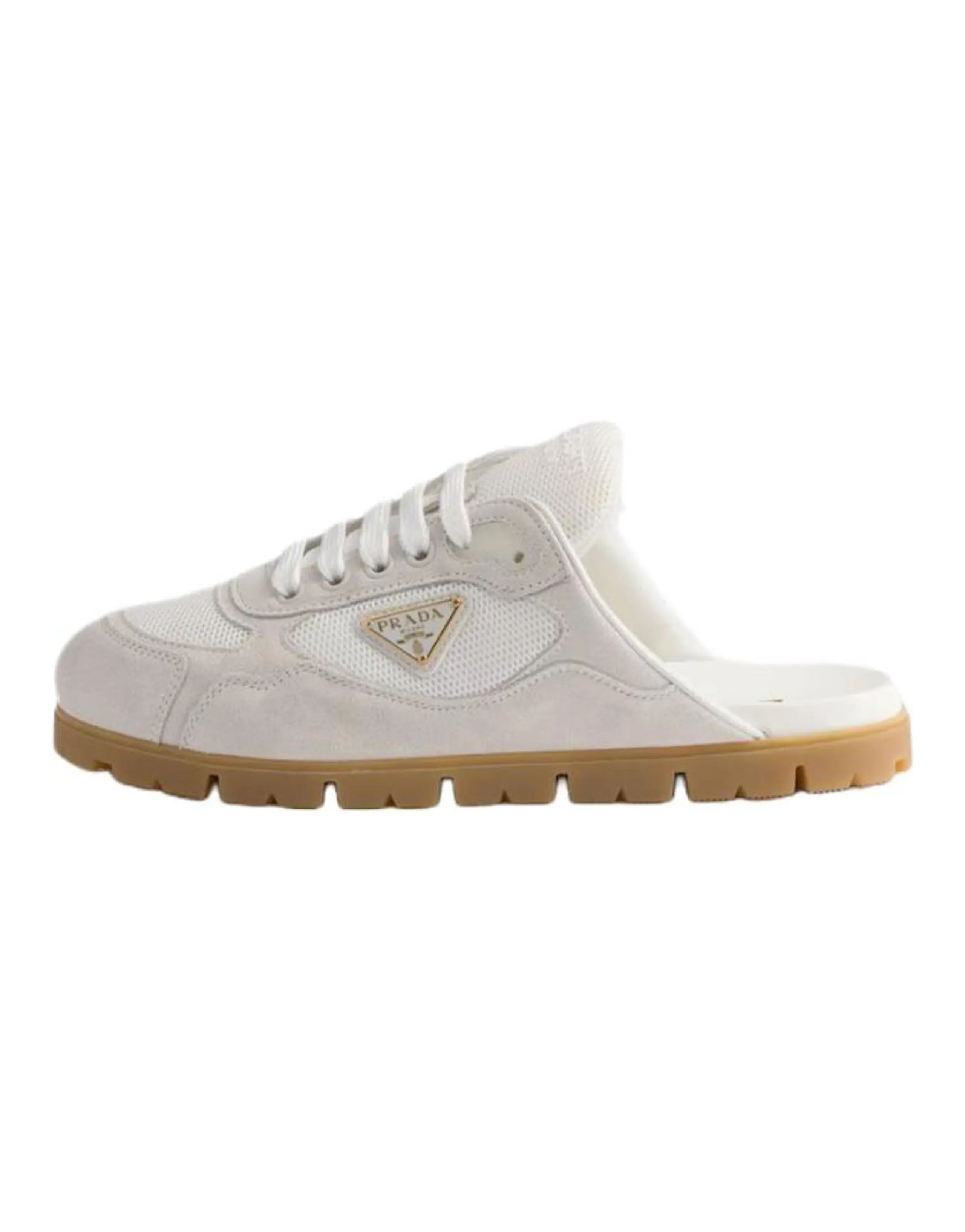 PRADA Trail Backless Round Toe Mules Rubber Sole Toe-Cover Sandals Women's White