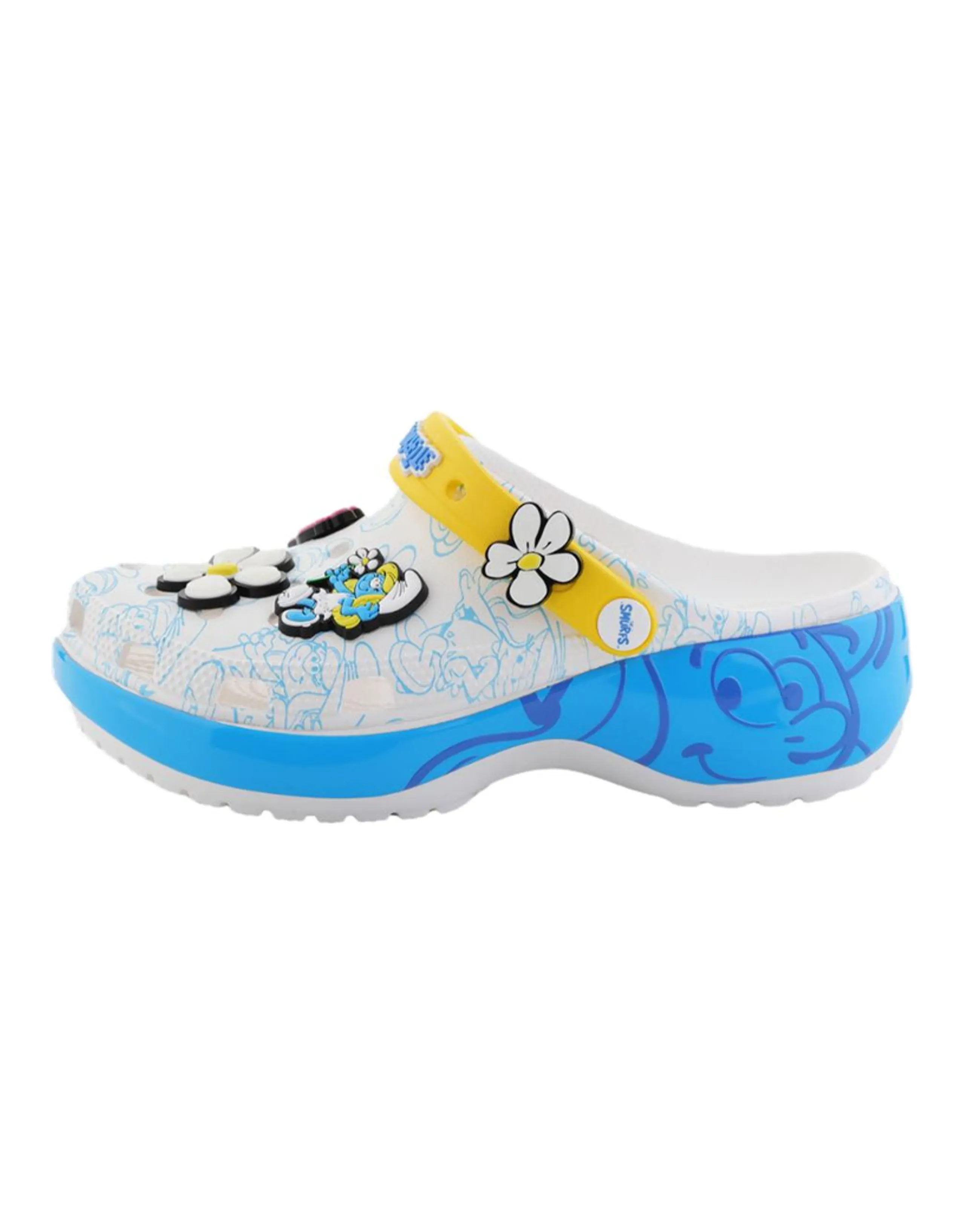 Crocs Smurfs Platform Clog Round Toe Thick Sole Clogs Women's White Blue Yellow