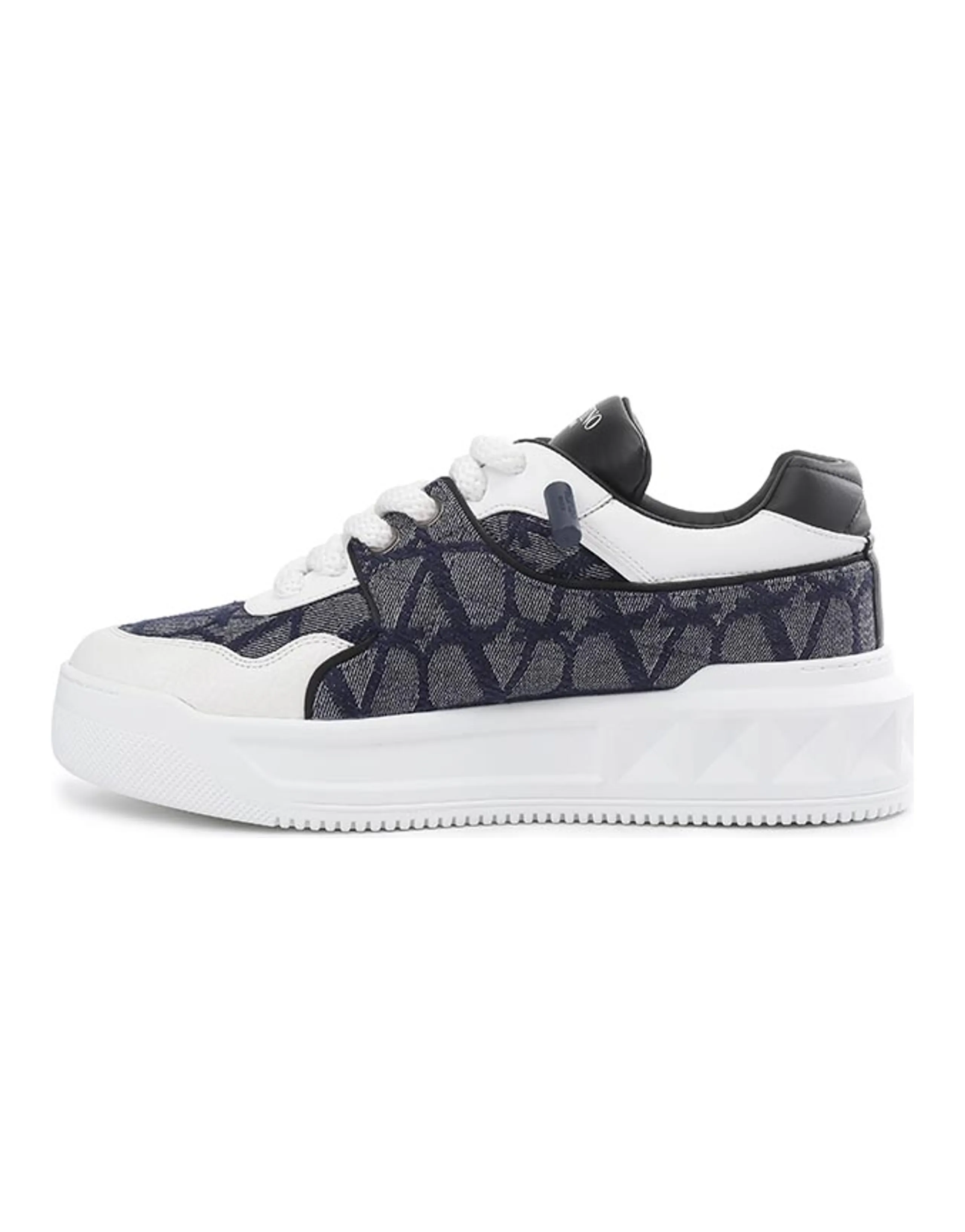 Valentino ONE STUD XL Fabric Leather Monogram Studded Lace-Up Platform Low-Top Skate Shoes Men's Denim Blue