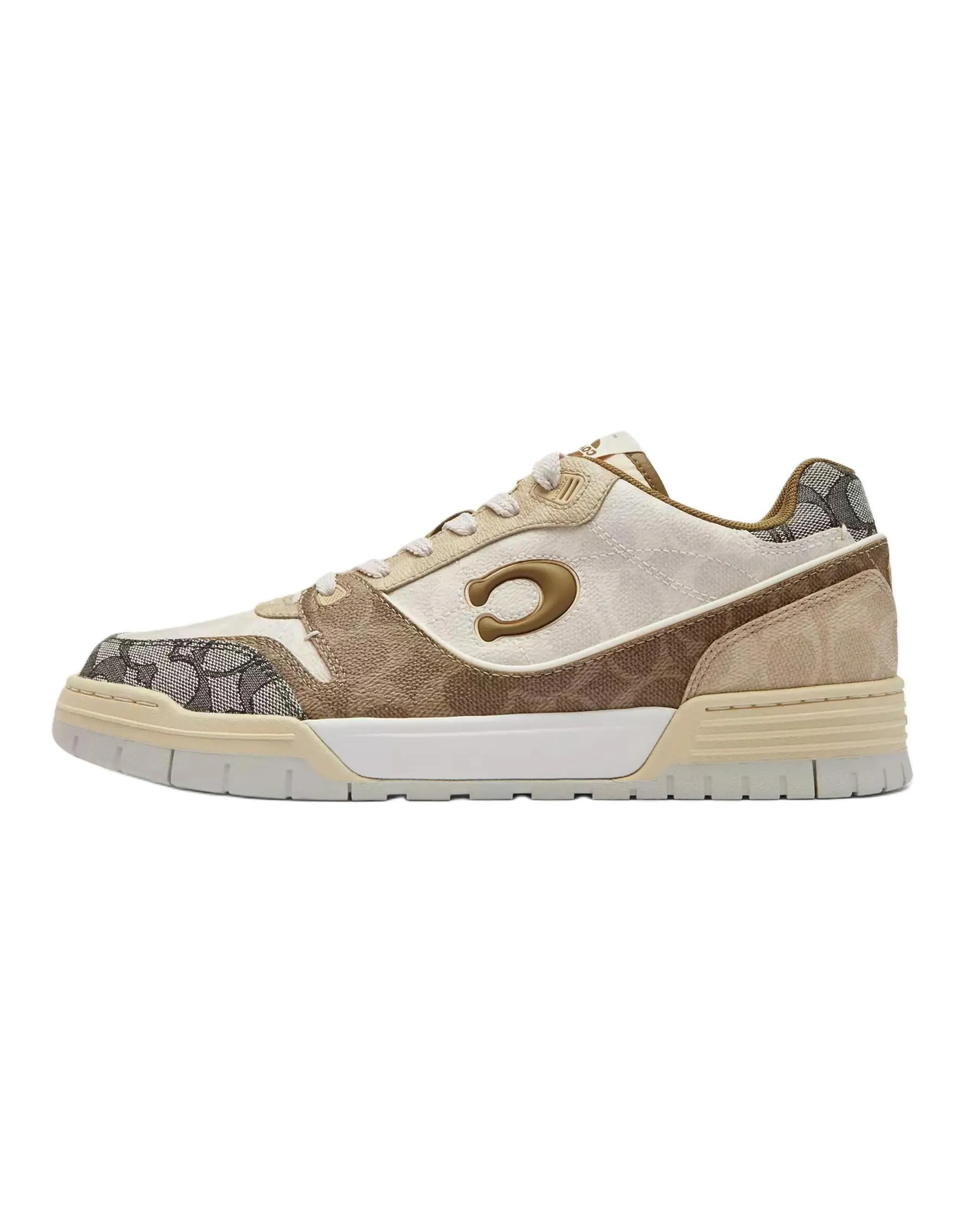 COACH Soho Mixed Classic Logo Lace-Up Round Toe Low-Top Skate Shoes Men's Brown