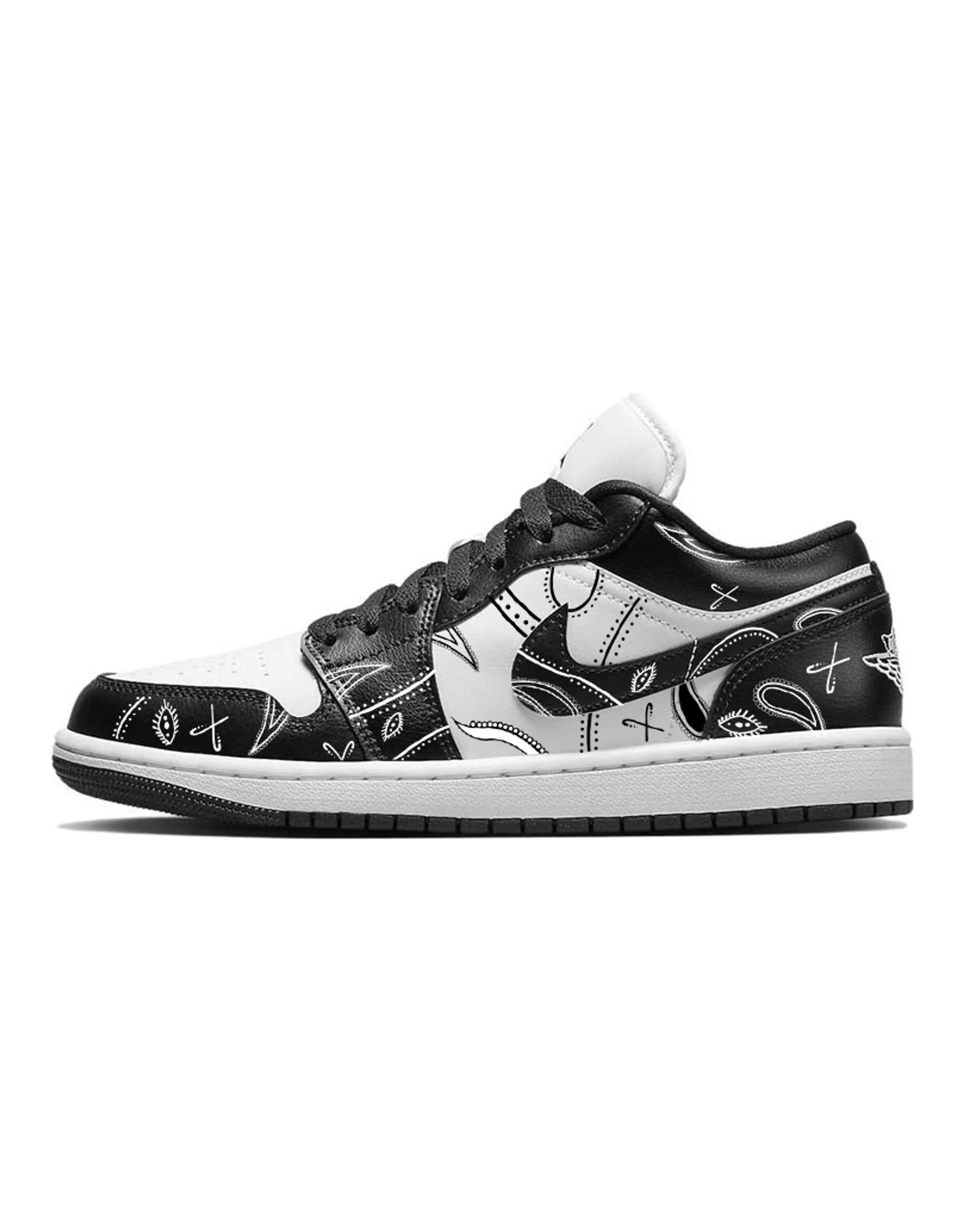 Jordan Air Jordan 1 Cushioned Slip-Resistant Low-Top Vintage Basketball Shoes Women's Black White