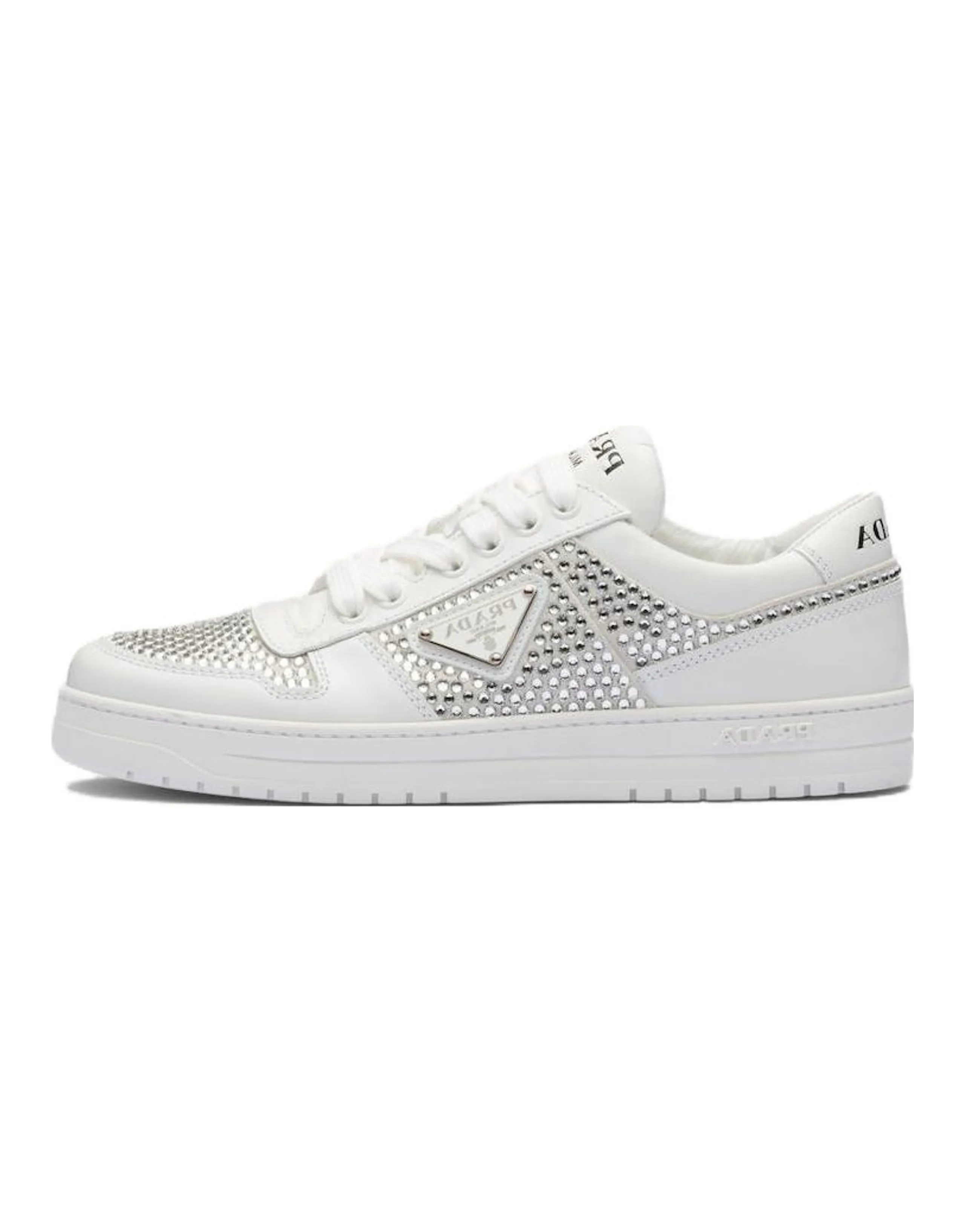 PRADA Crystal-embellished Leather Sneakers