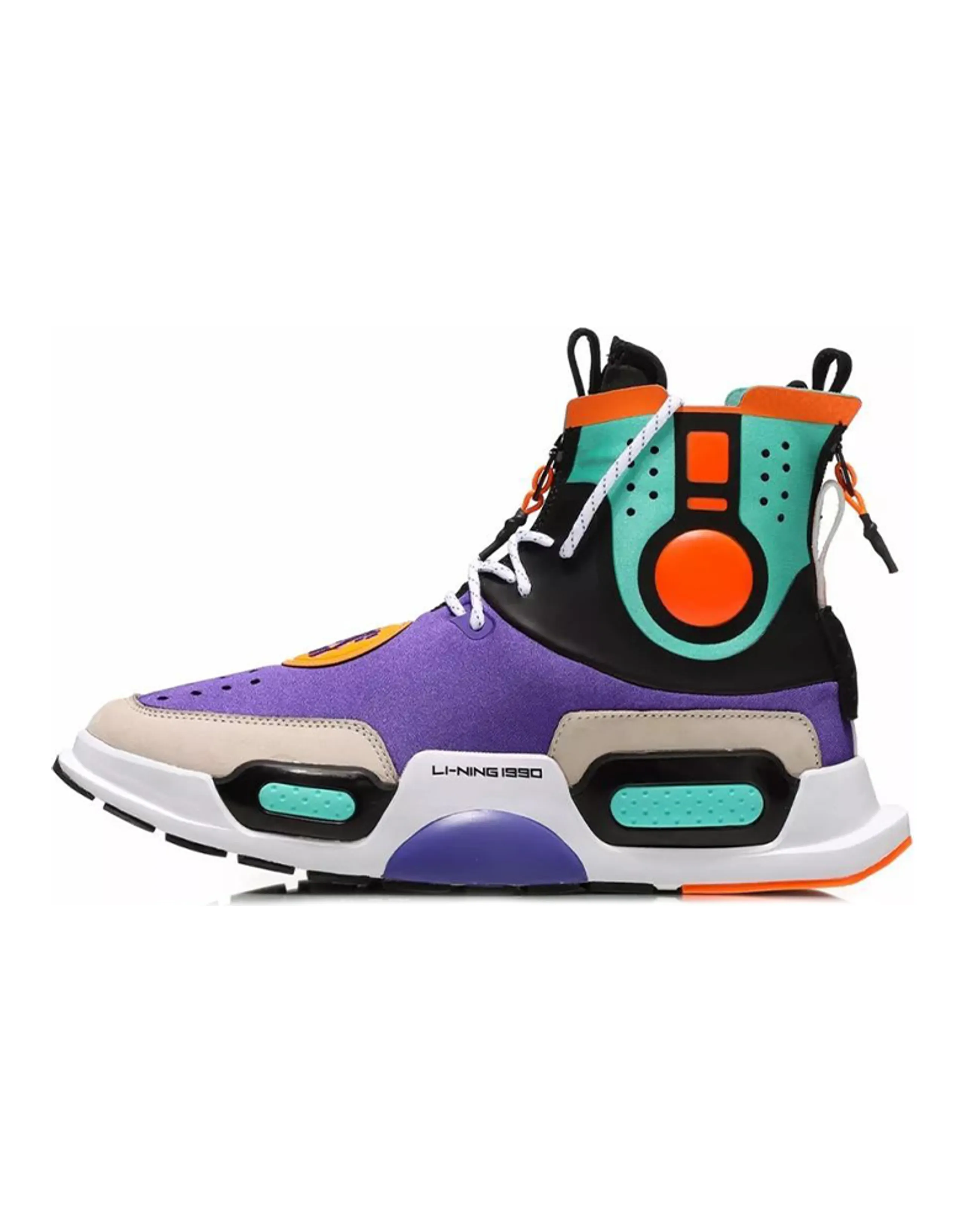 LiNing Reburn Cushioned Slip-Resistant High-Top Vintage Basketball Shoes Unisex Purple