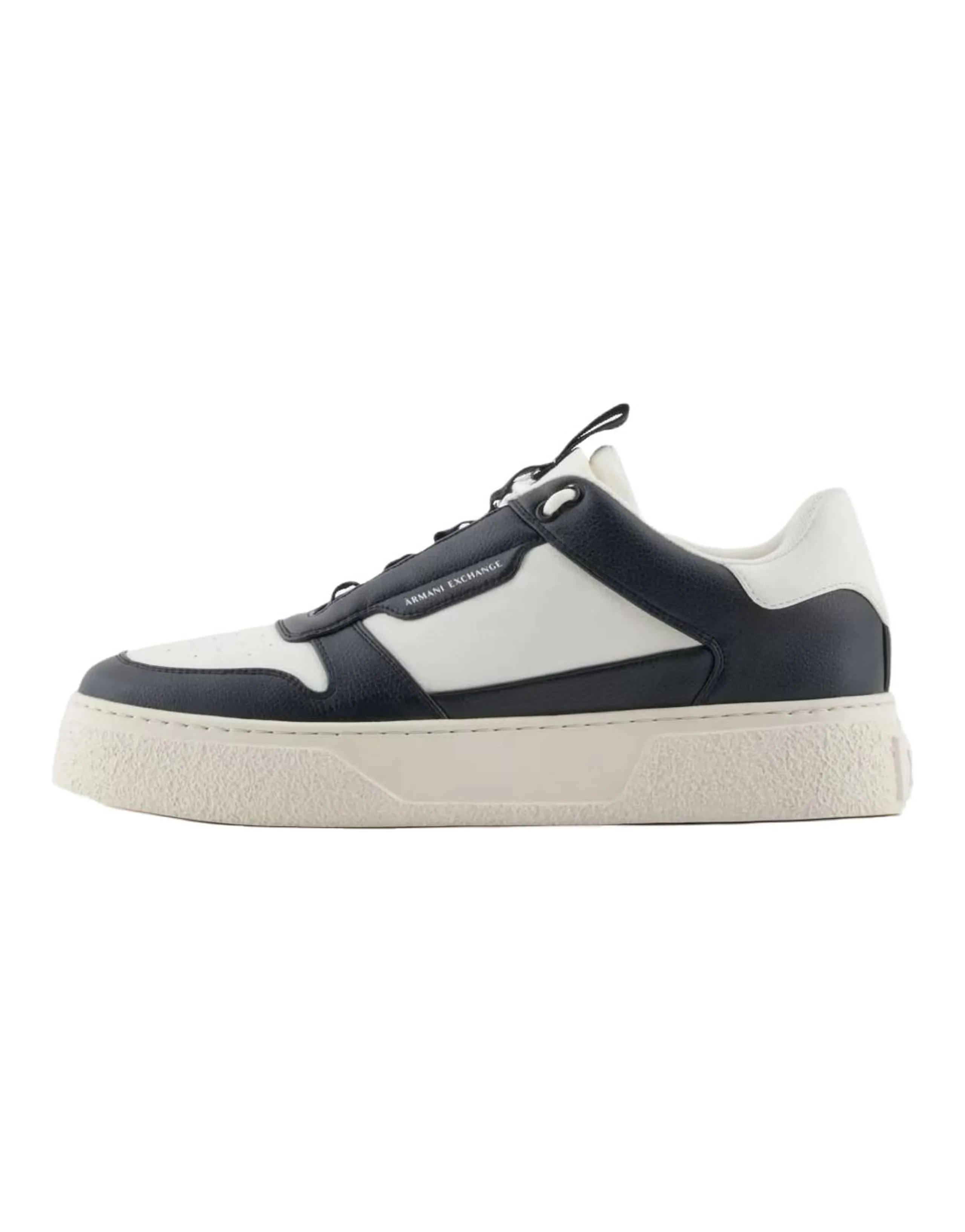 ARMANI EXCHANGE AE Leather Lace-Up Round-Toe Low-Top Skate Shoes Men's Off-White Dark Blue