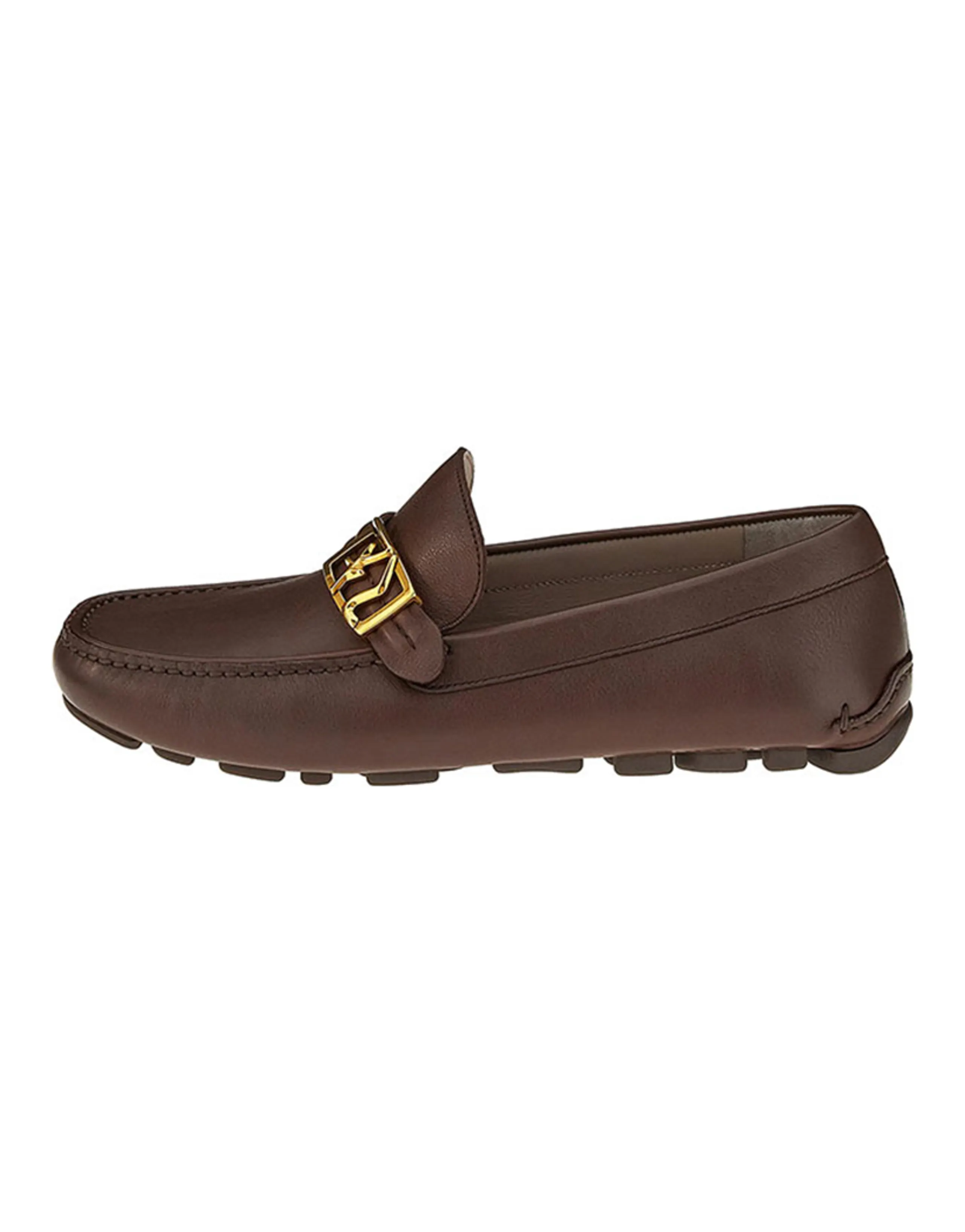 FERRAGAMO Calfskin Gold SF Buckle Men's Casual Shoes Light Brown