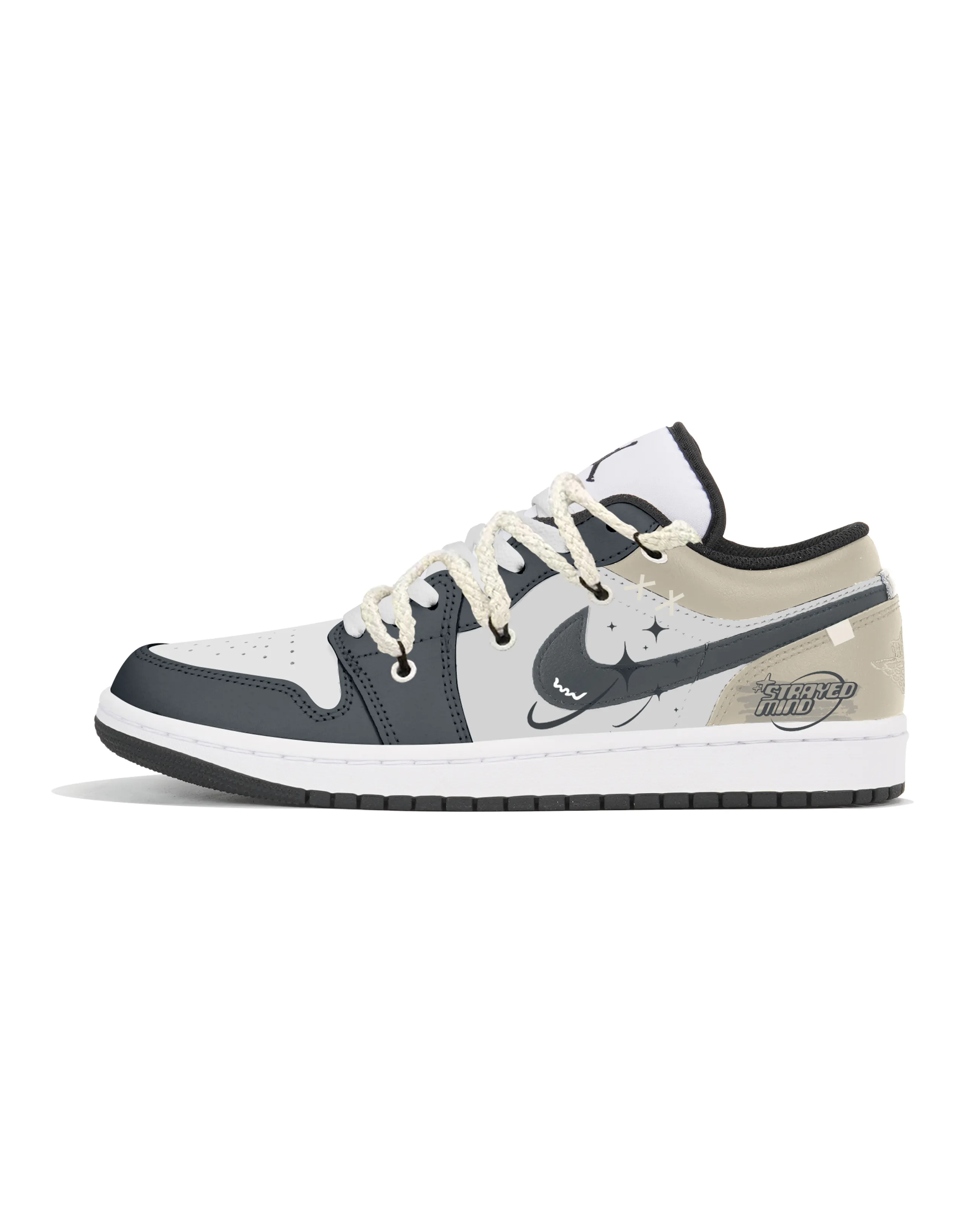 Jordan Air Jordan 1 Tri-Experimental Laboratory Durable Breathable Low-Top Vintage Basketball Shoes Men's White Gray