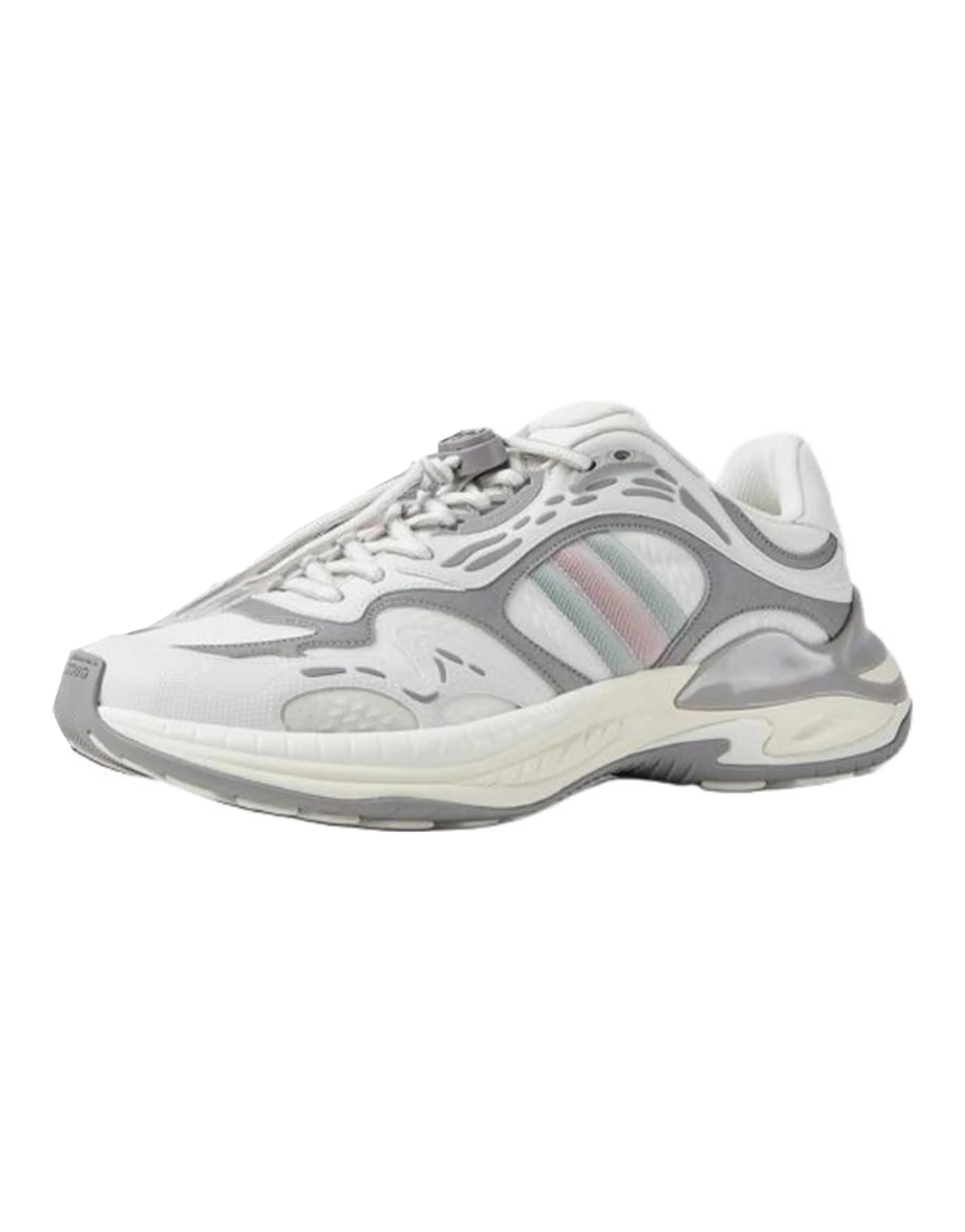 GUCCI 2.0 Mesh Leather Round Toe Drawstring Low-Top Casual Lifestyle Shoes Men's Gray White