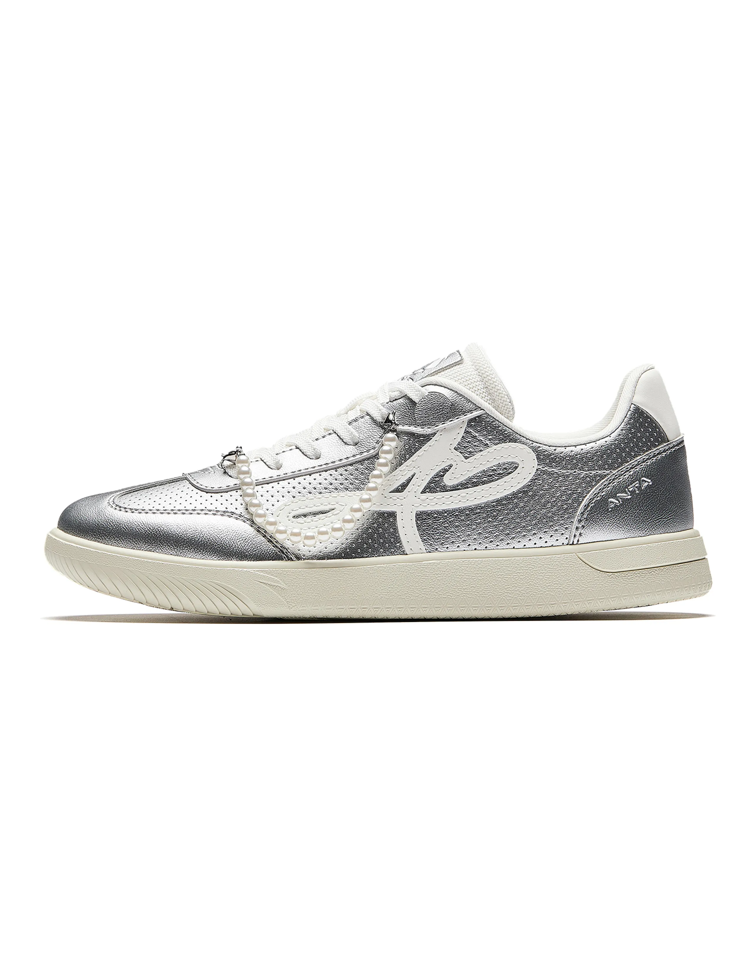 Anta 'Manwu' Ballet Style Classic Thin-Sole German Training Sneakers Trendy Versatile Wear-Resistant Anti-Slip Low-Top Casual Shoes Women's Silver White