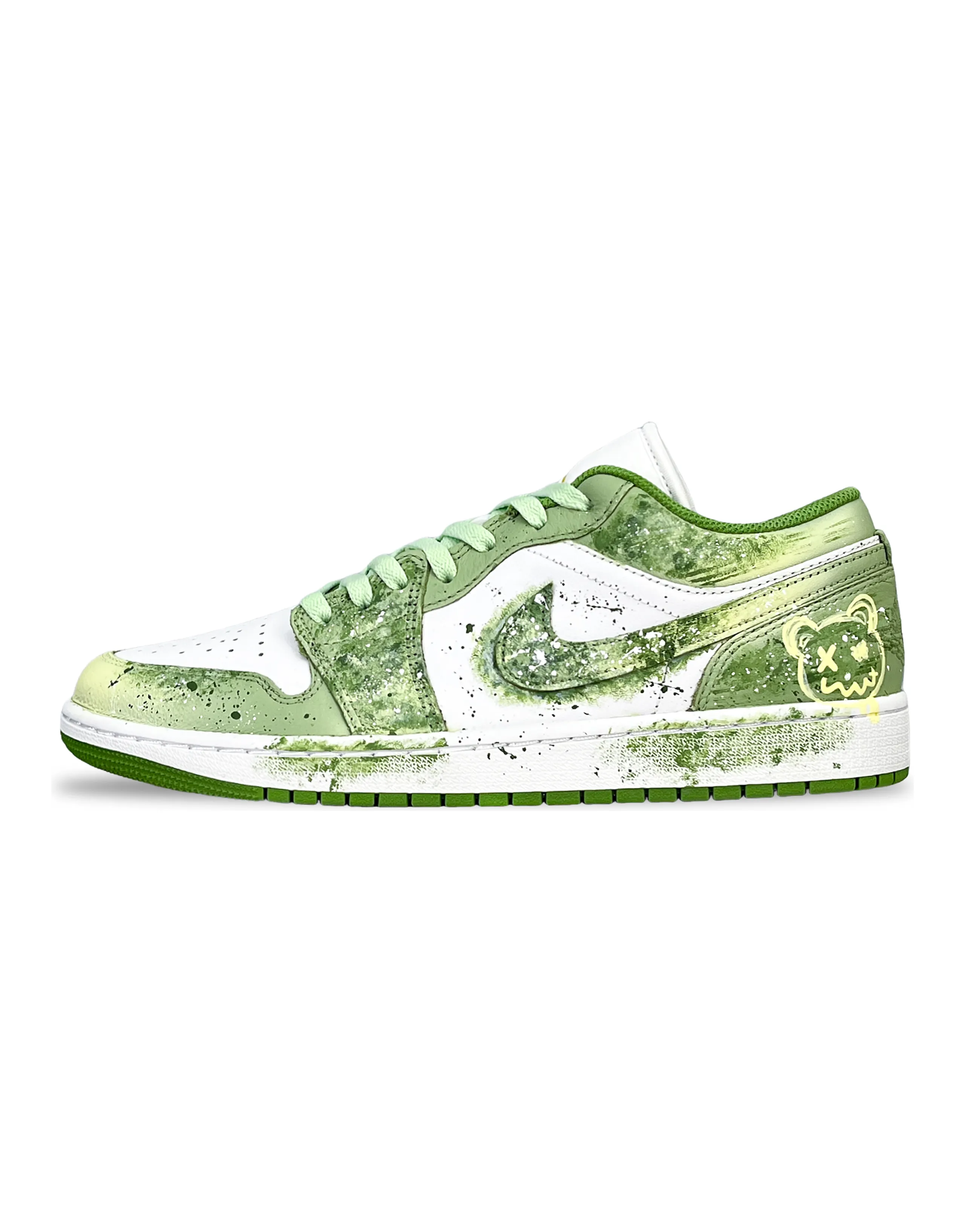 Custom Sneakers Jordan Air Jordan 1 'Gummy Bear' Splatter Gradient Graffiti Hand-Drawn Fashion Versatile Anti-Slip Cushioning Wear-Resistant Low-Top Sneakers Unisex Emerald Green