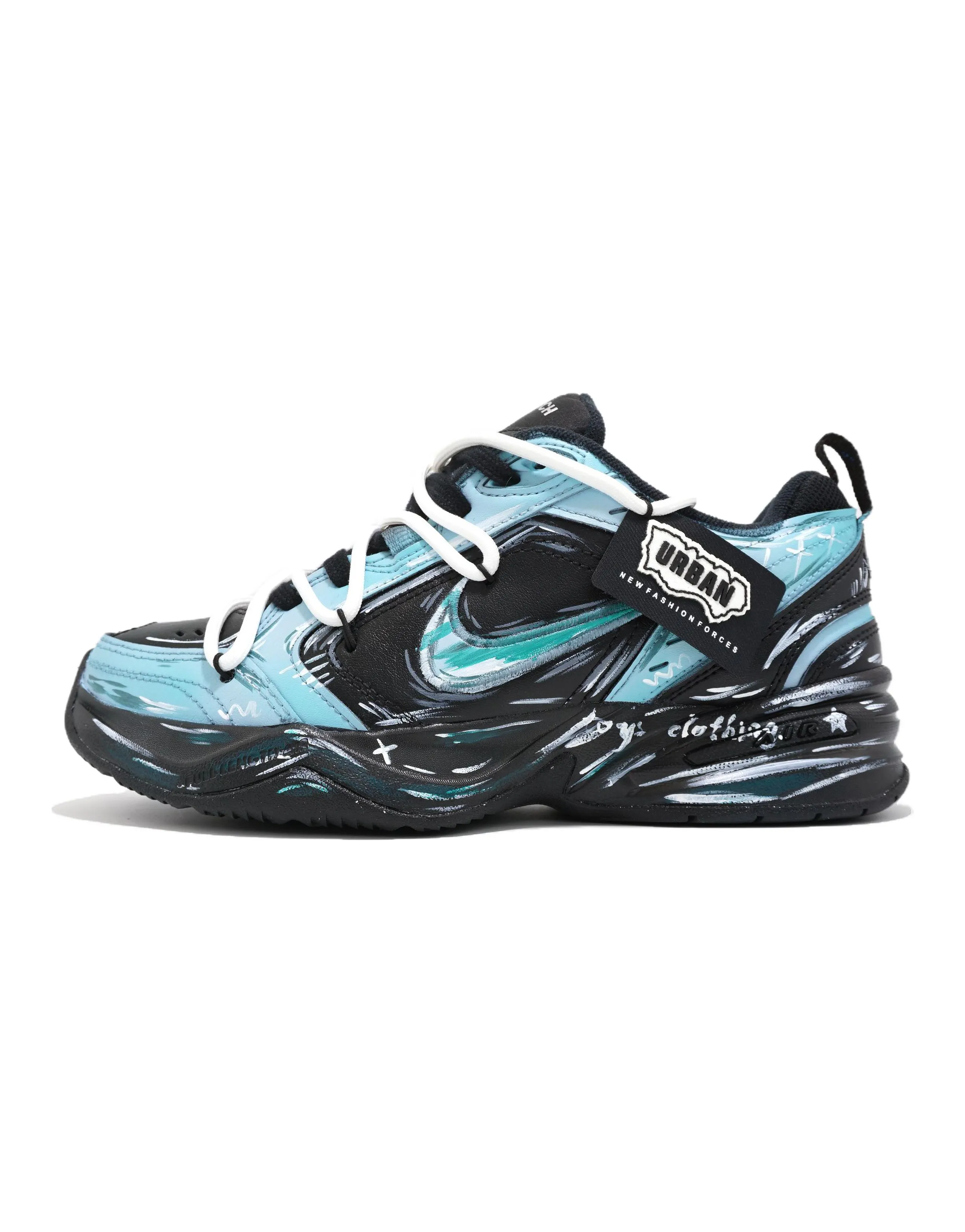 Nike Air Monarch 4 Chunky Sneakers Unisex Low-Top Black/Cyan/White