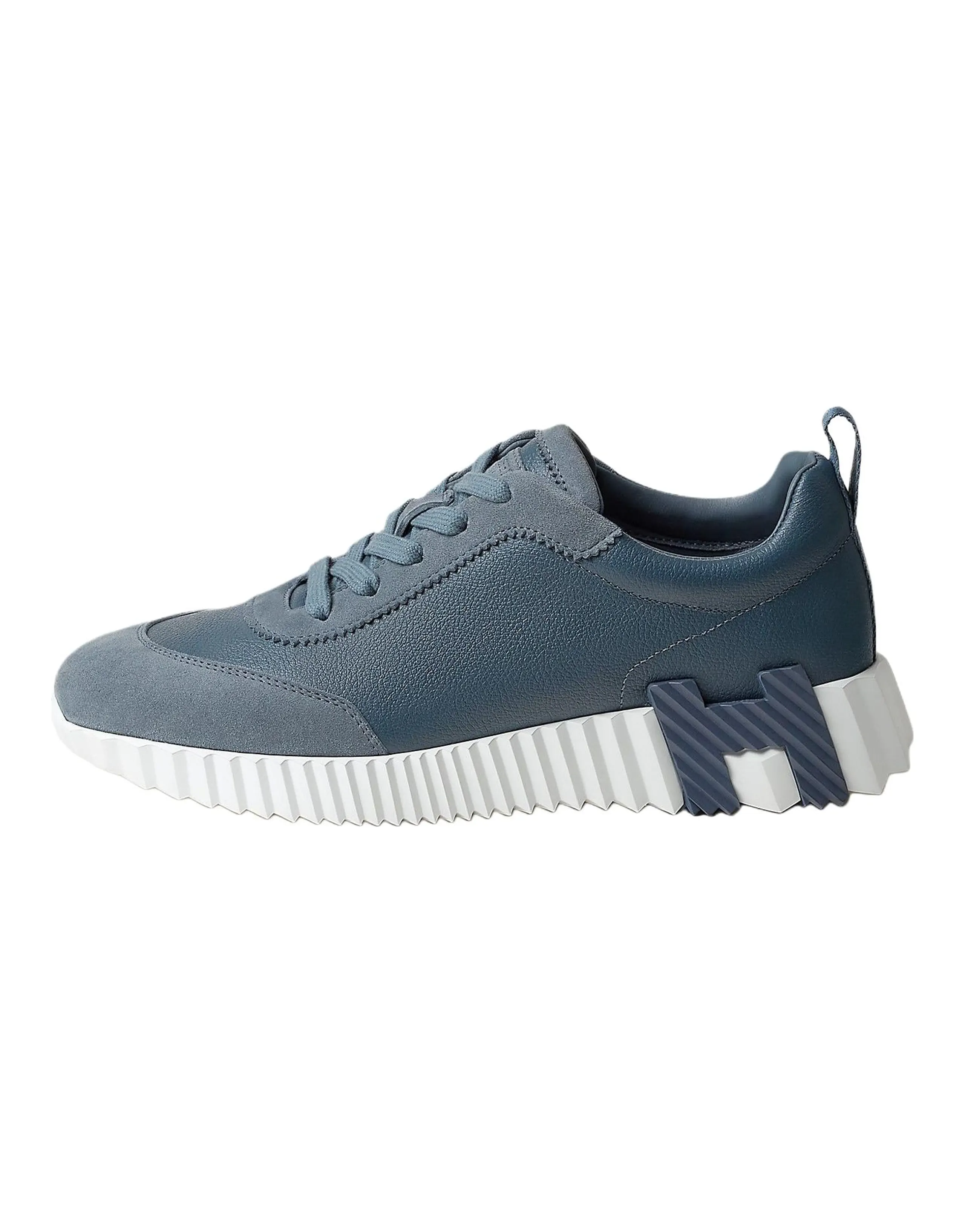 HERMES Bouncing Goatskin Round Toe Lace-Up Low-Top Casual Shoes Women's Blue