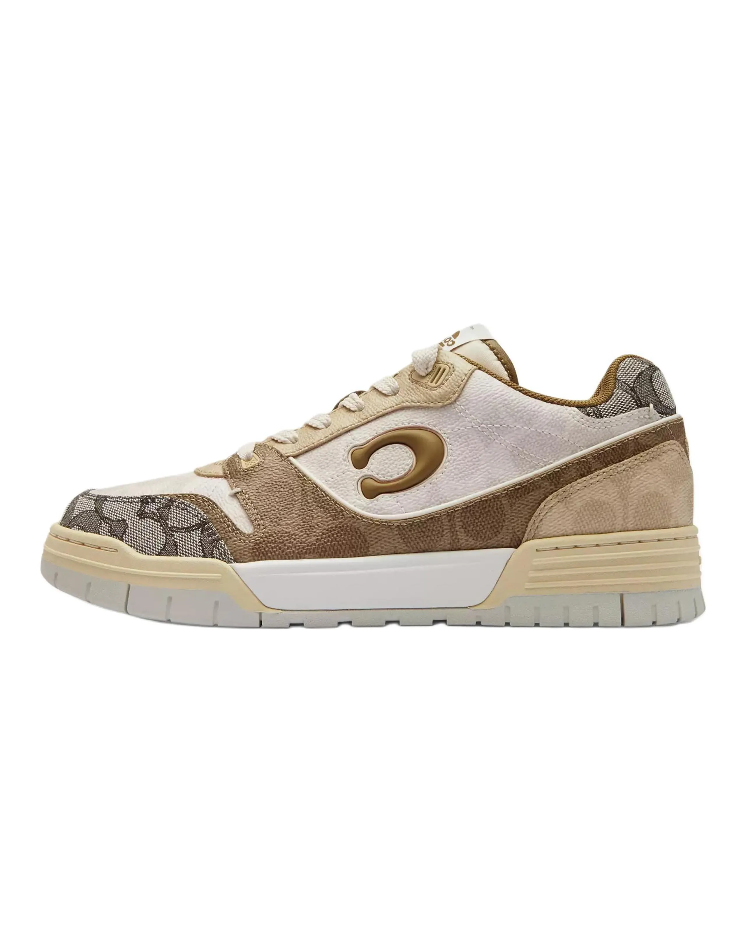 COACH Soho Mixed Classic Logo Round-Toe Lace-Up Low-Top Skate Shoes Women's Brown