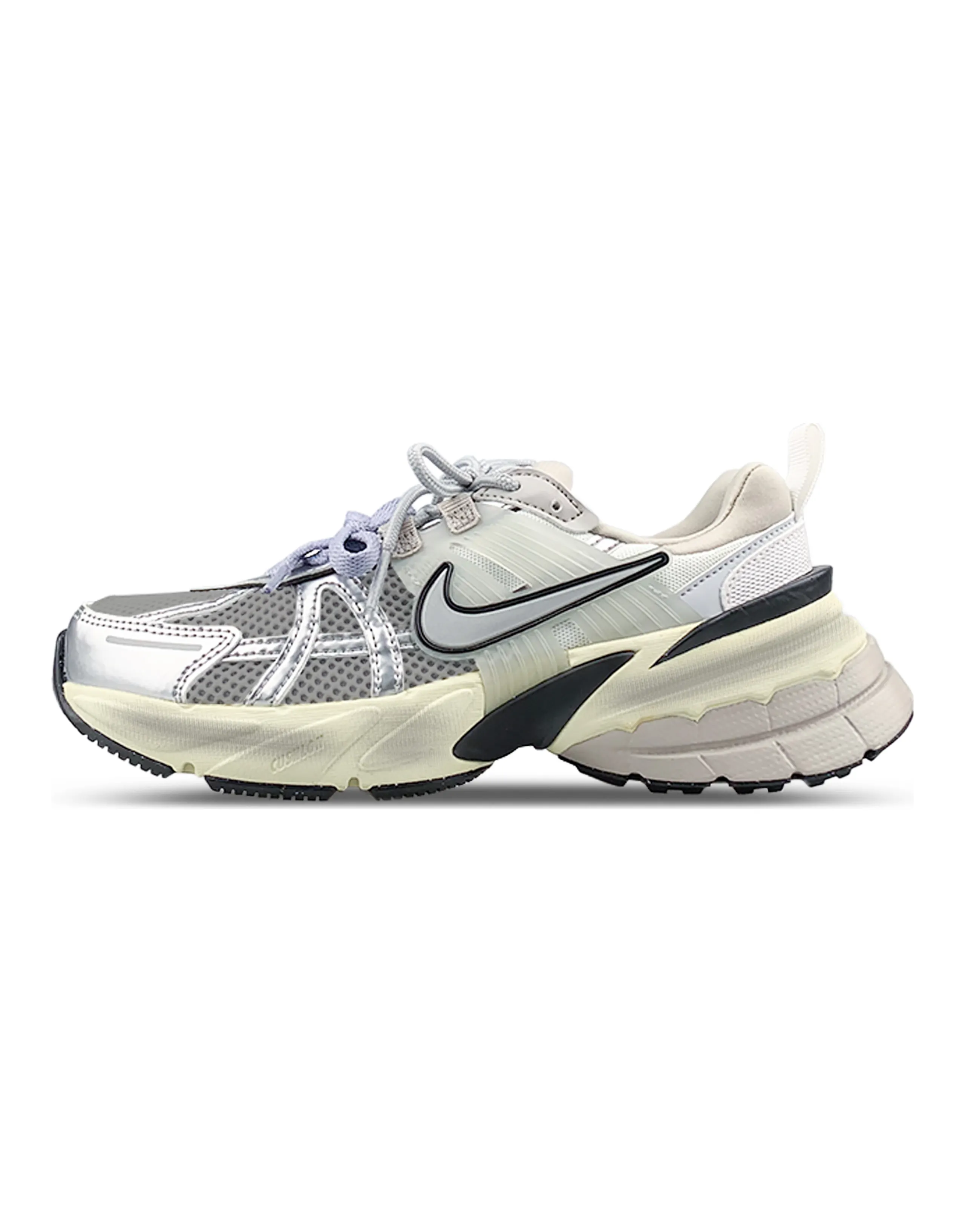【Custom Sneakers】Nike V2K Run ZR Zhiran Silver Grey Sport Retro Thick Unique Double Laces Patchwork Exquisite Mesh Low-Top Running Shoes Women's White