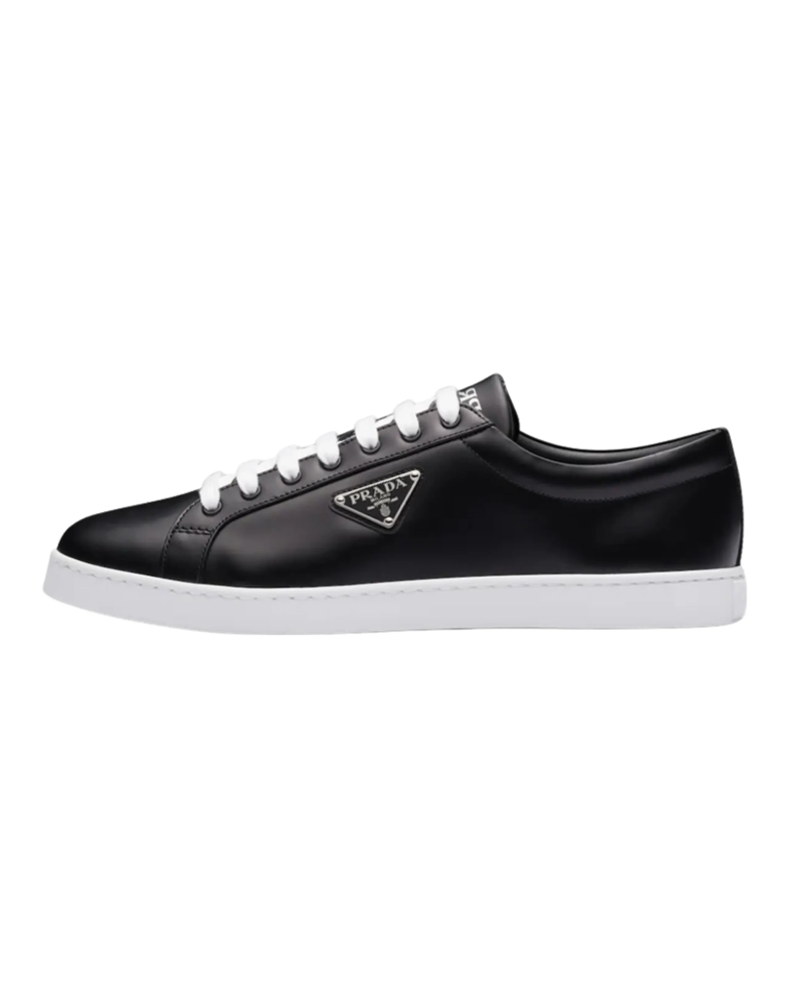 PRADA Brushed Sneakers Leather Black Black White