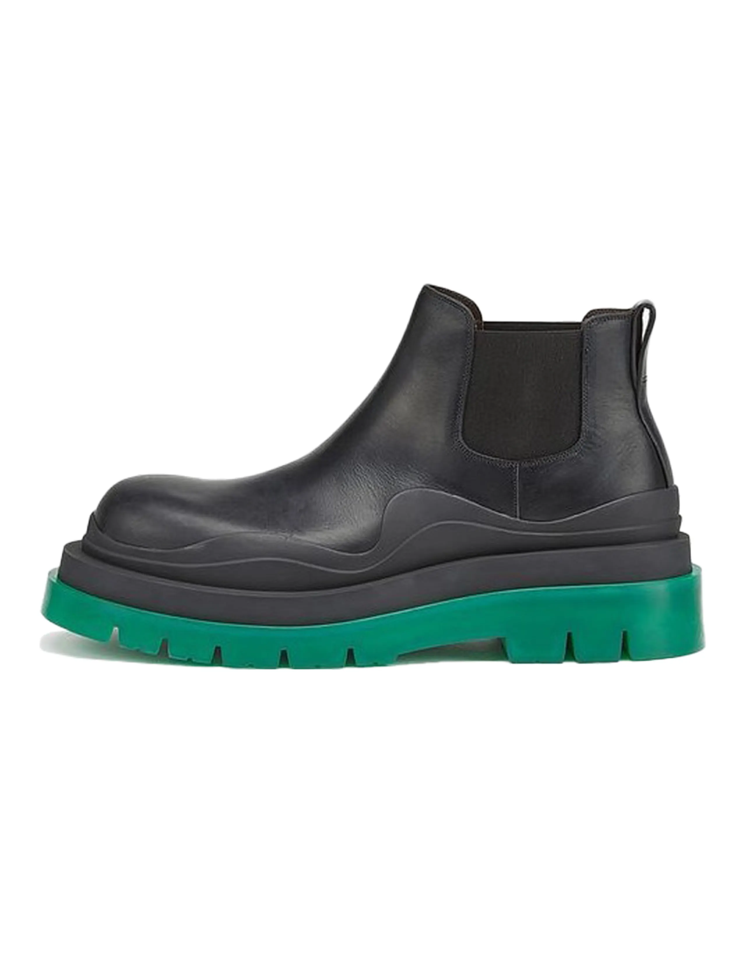 Bottega Veneta Leather Tire Chunky Sole Ankle Chelsea Boot Black Green