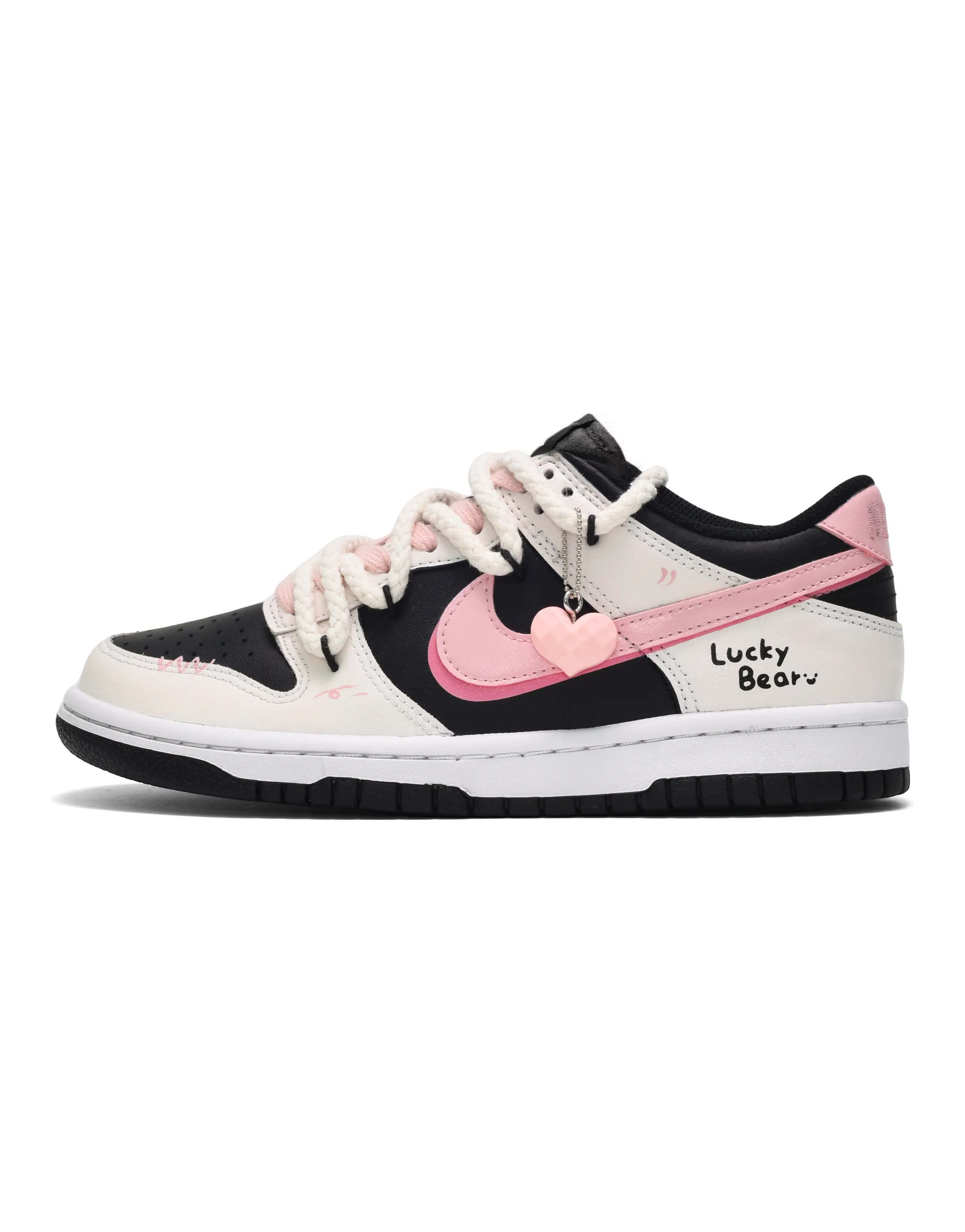 Nike Dunk CUS ID Heart Raspberry Low-Top Skateboard Shoes GS Black Pink