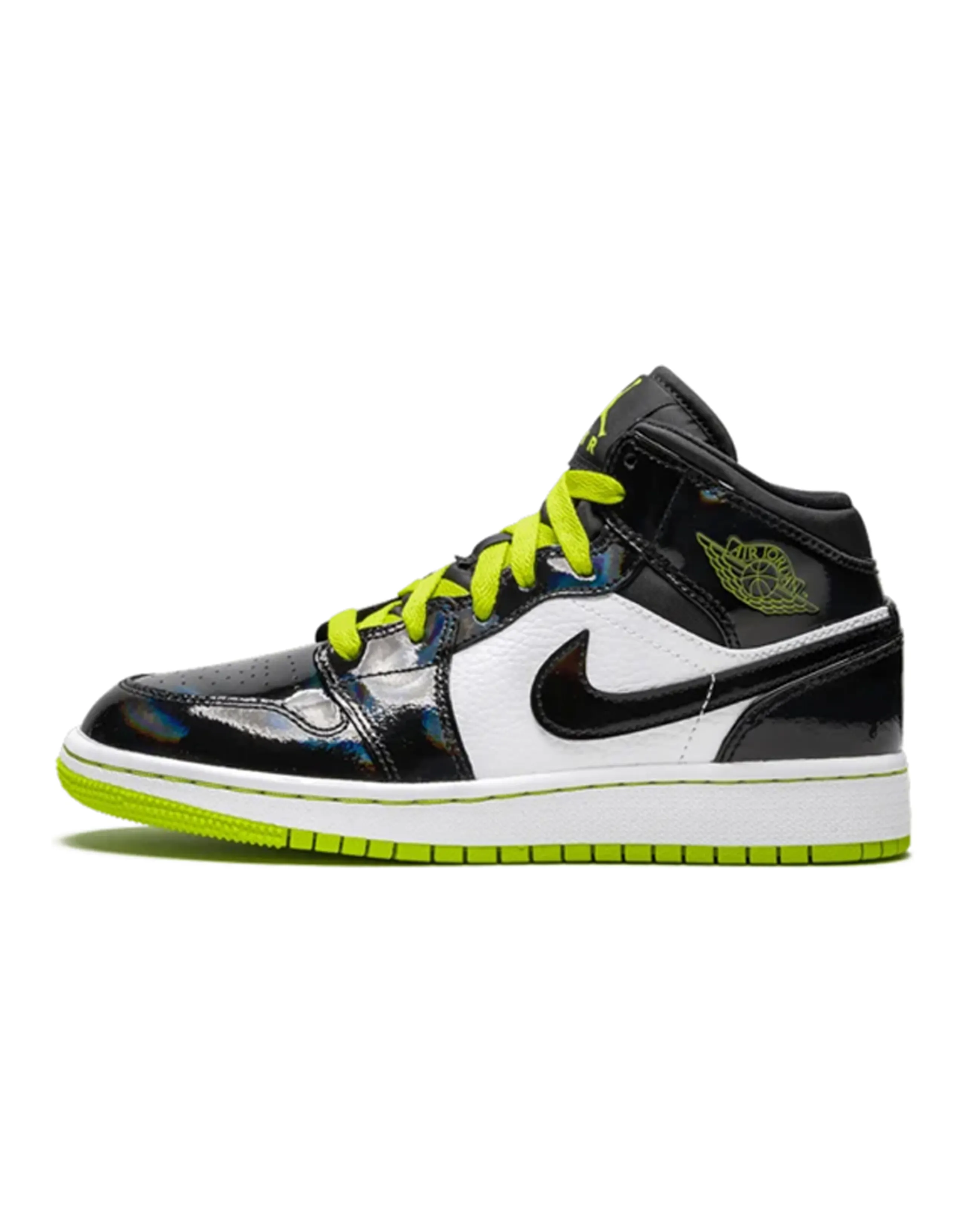 Jordan 1 Mid Black Cyber Mystic Green GS