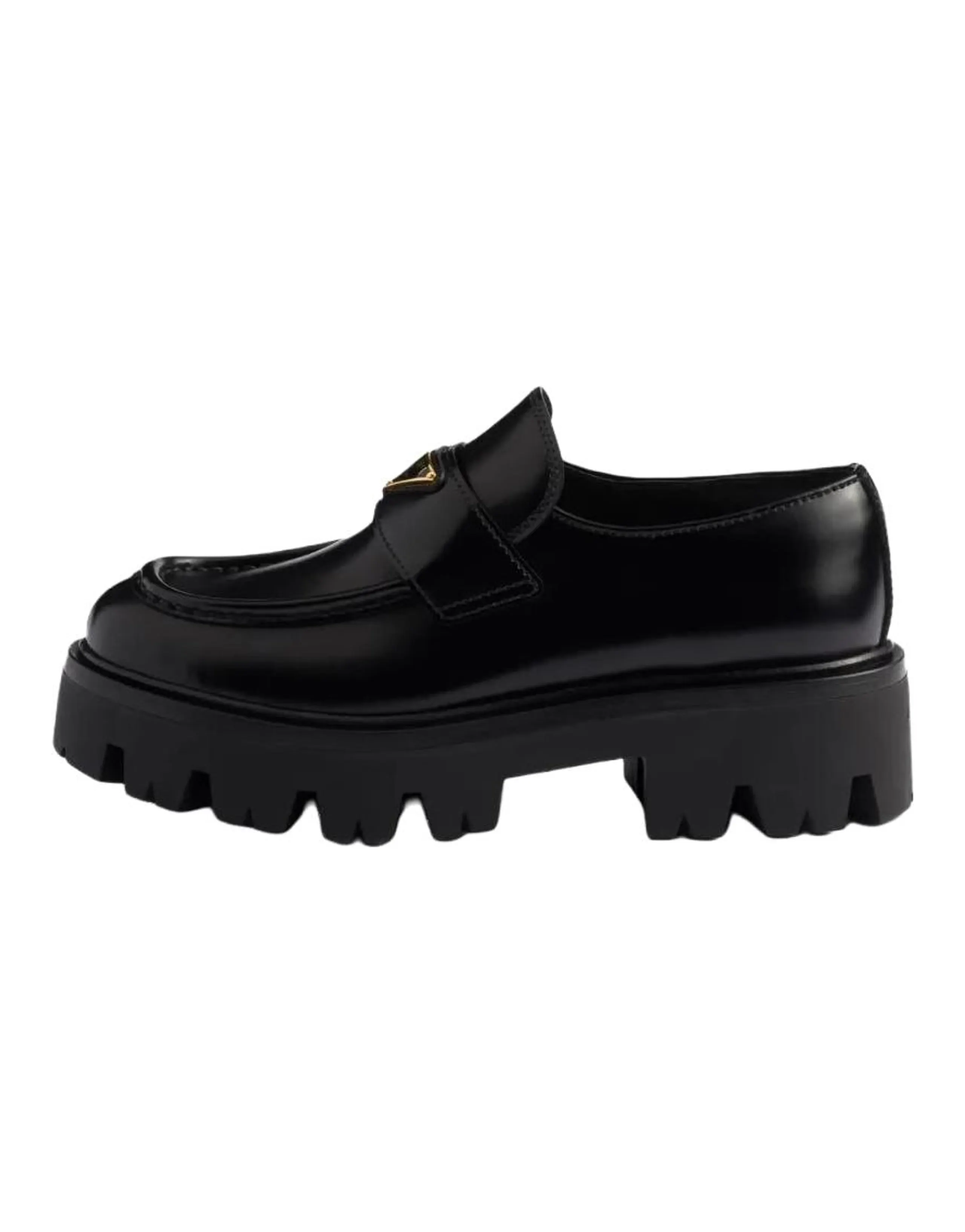 PRADA Calfskin Leather Platform Round-Toe Loafers Women's Black