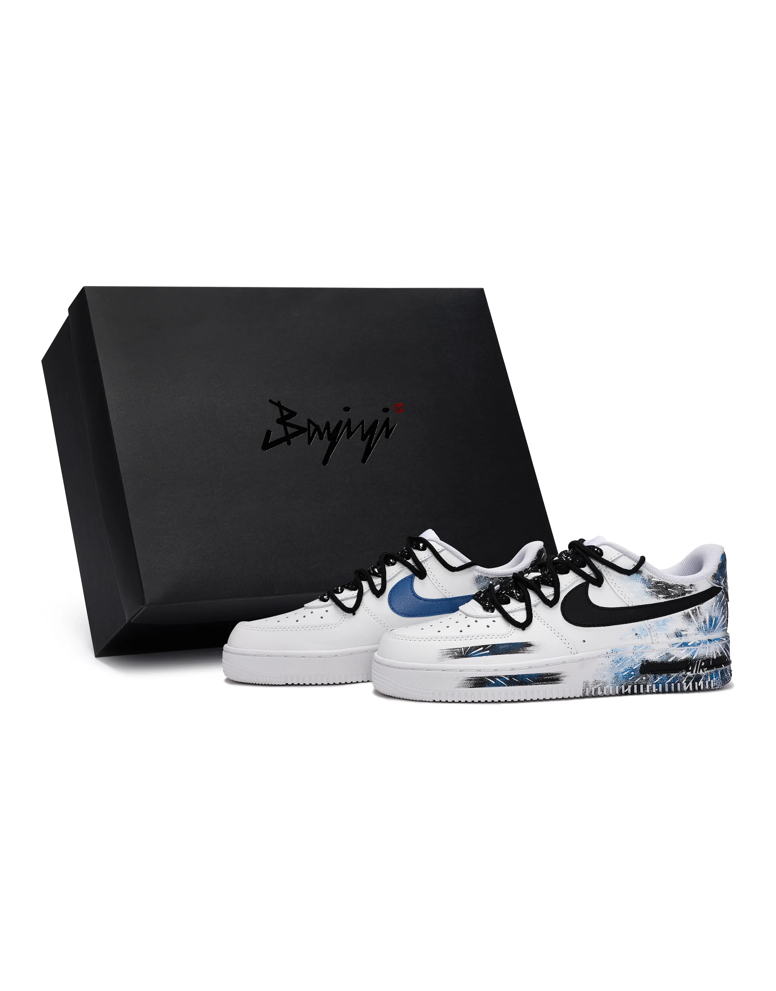 [Custom Sneakers] Nike Air Force 1 811 Made 'Momentary Fireworks' Special Box Fireworks Distressed Hand-Painted Street Vibe Low-Top Sneakers Unisex White Black Blue