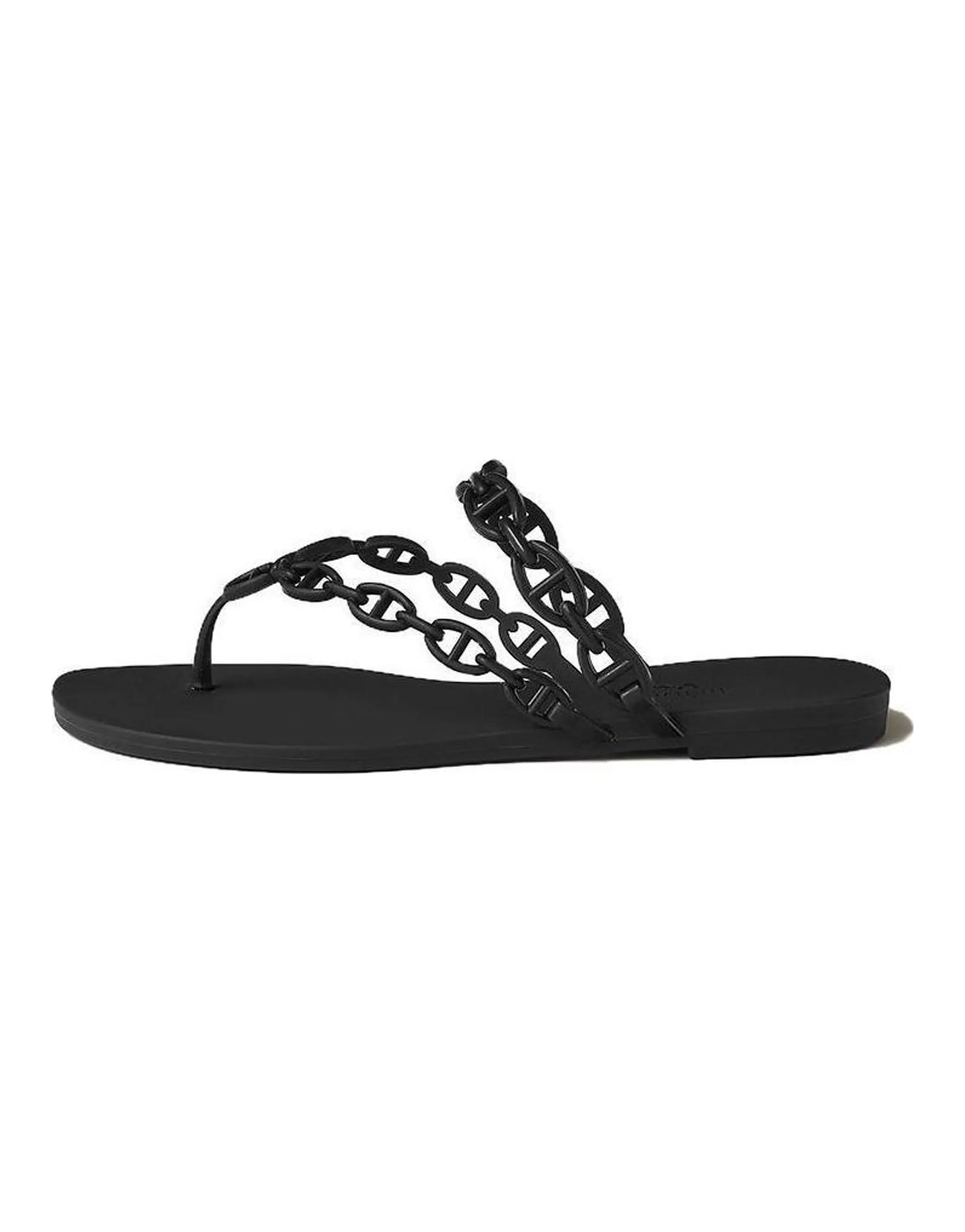 HERMES Rubber Sole Slip-Resistant Flip Flops Women's Black