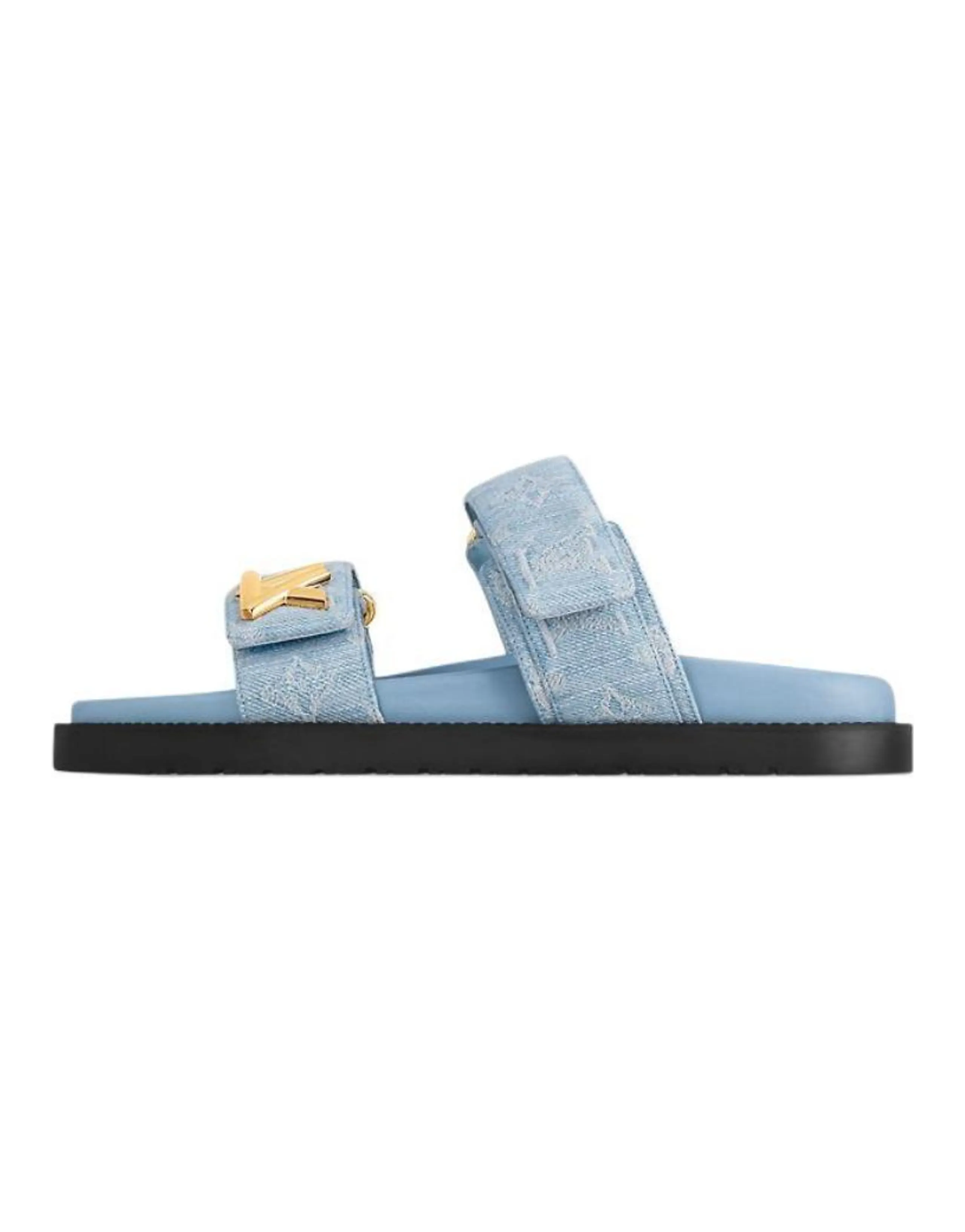 LOUIS VUITTON Sunset Denim Round Toe Open-Toe Slide Sandals Women's Blue