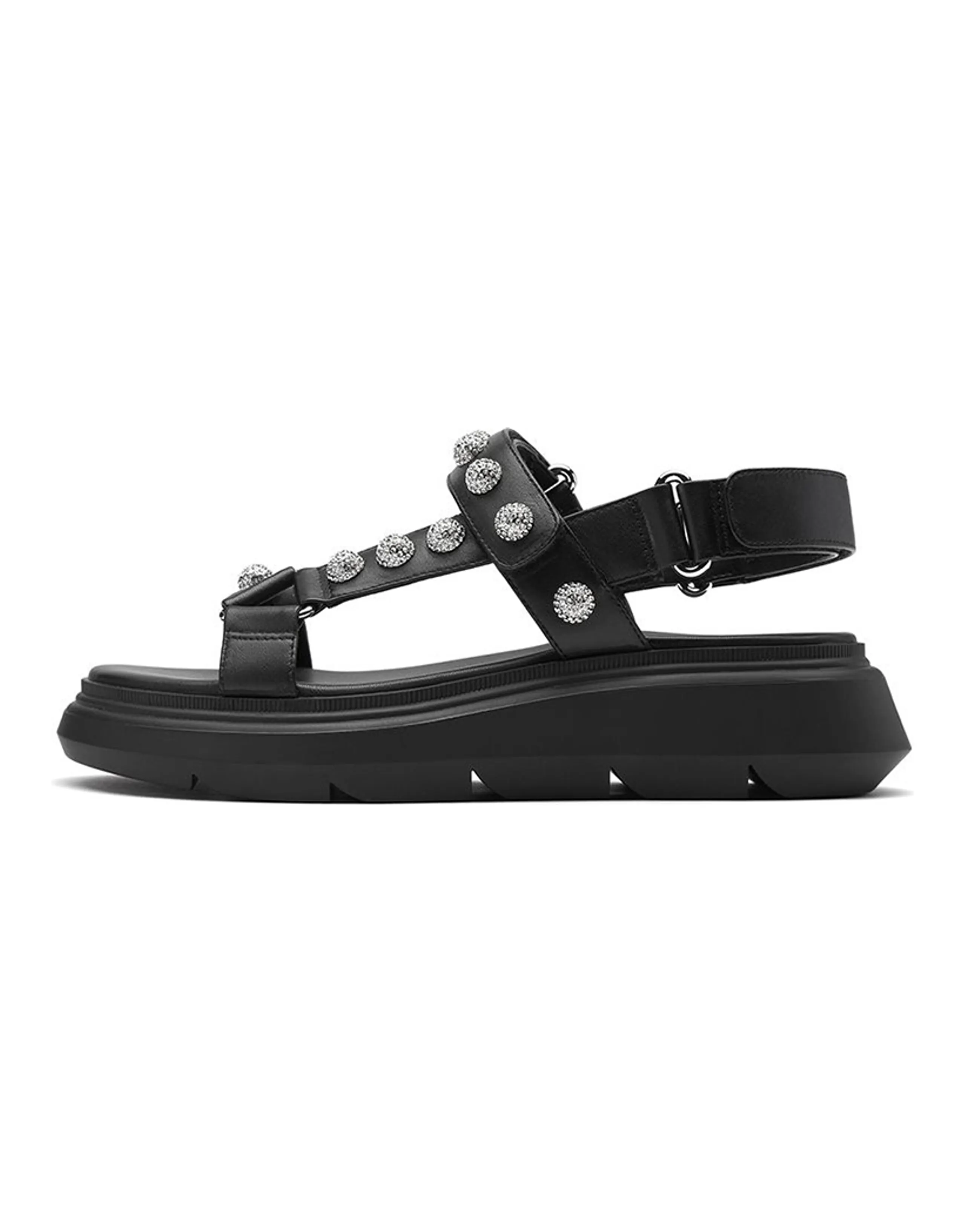Stuart Weitzman Leather Platform Velcro Strap Sandals Women's Black