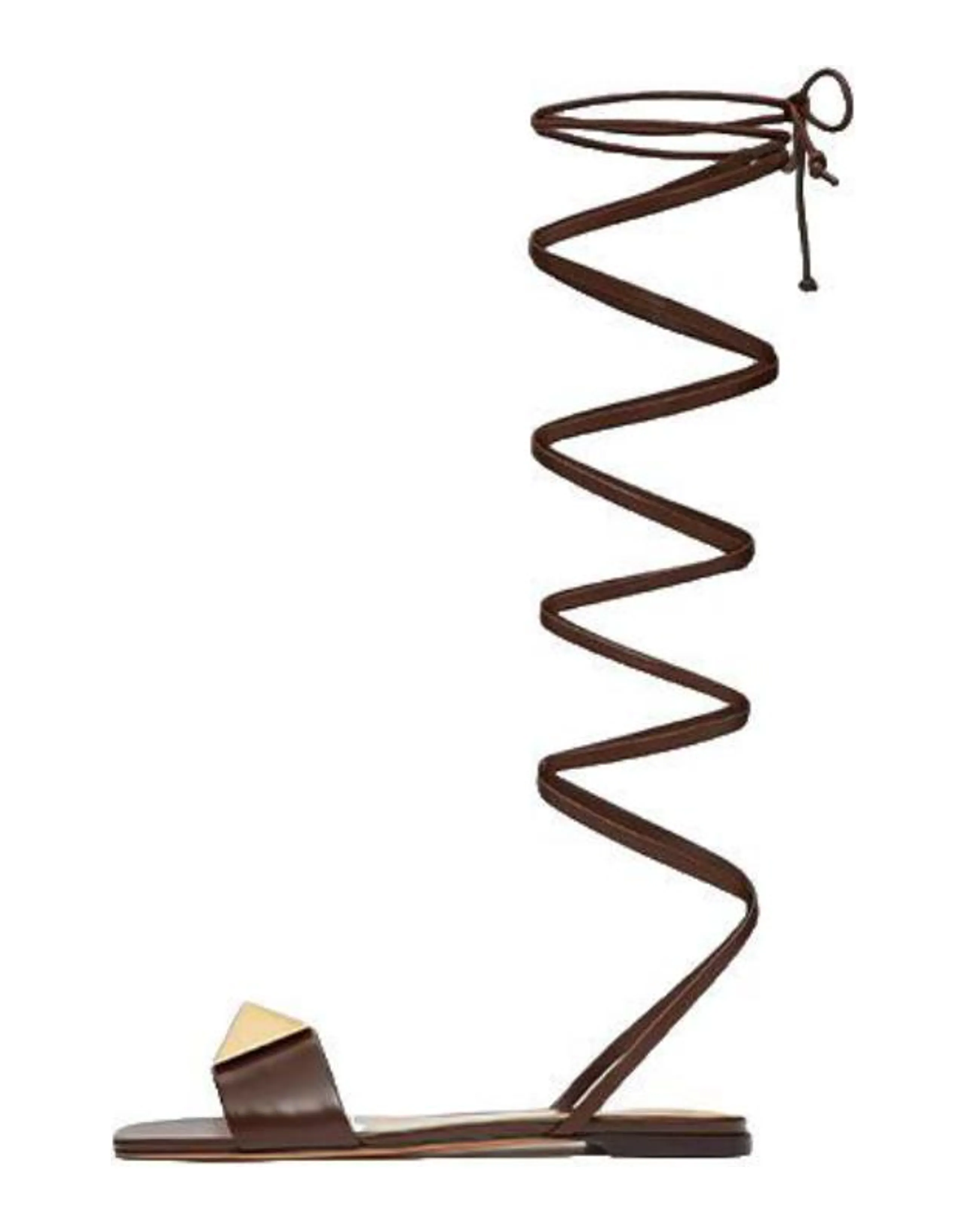 Valentino One Stud Leather Rivets Slip-On Flat Heel Strap Sandals Women's Dark Brown