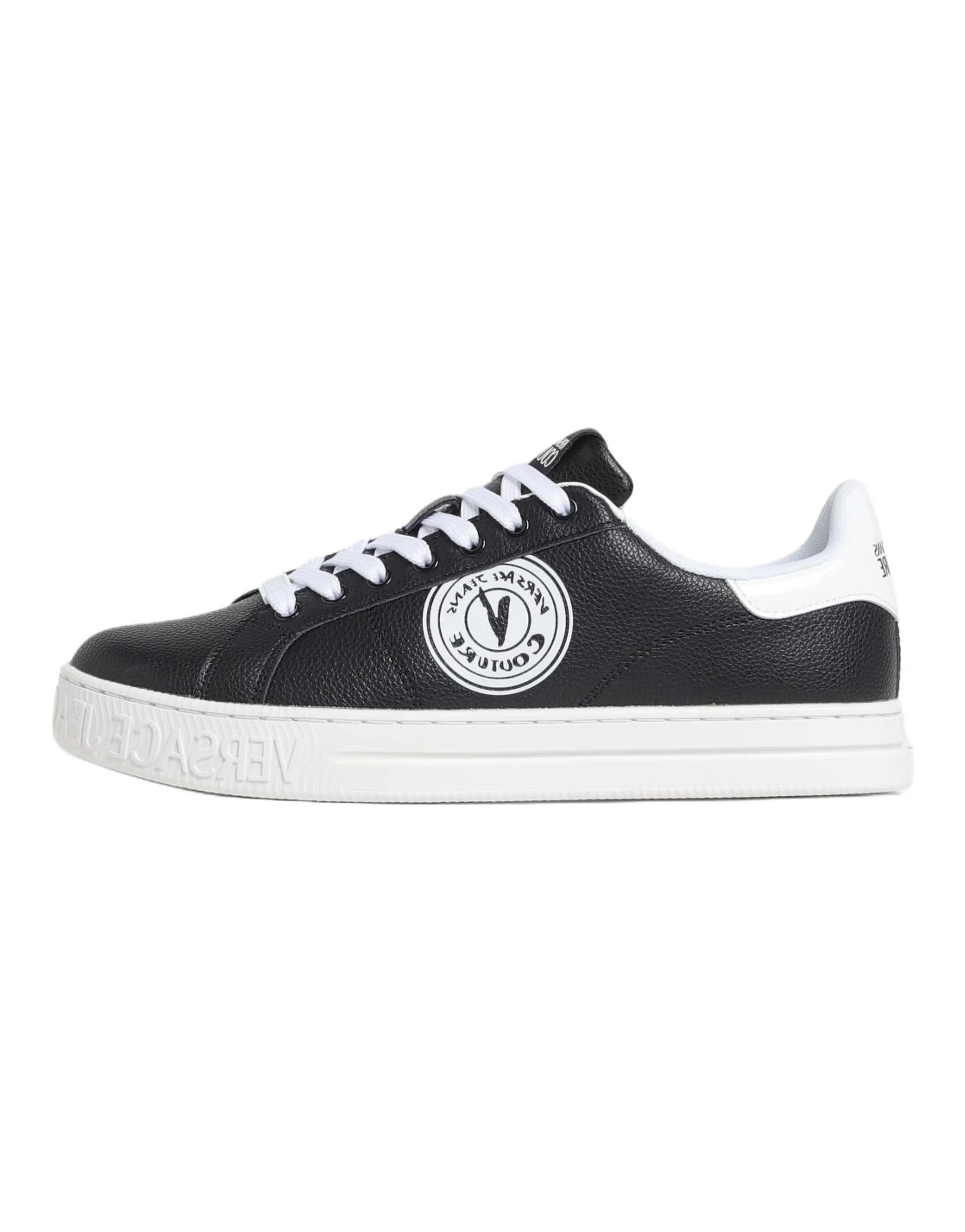 VERSACE JEANS COUTURE Cowhide Logo Print Round Toe Lace-Up Low-Top Sneakers Women's Black