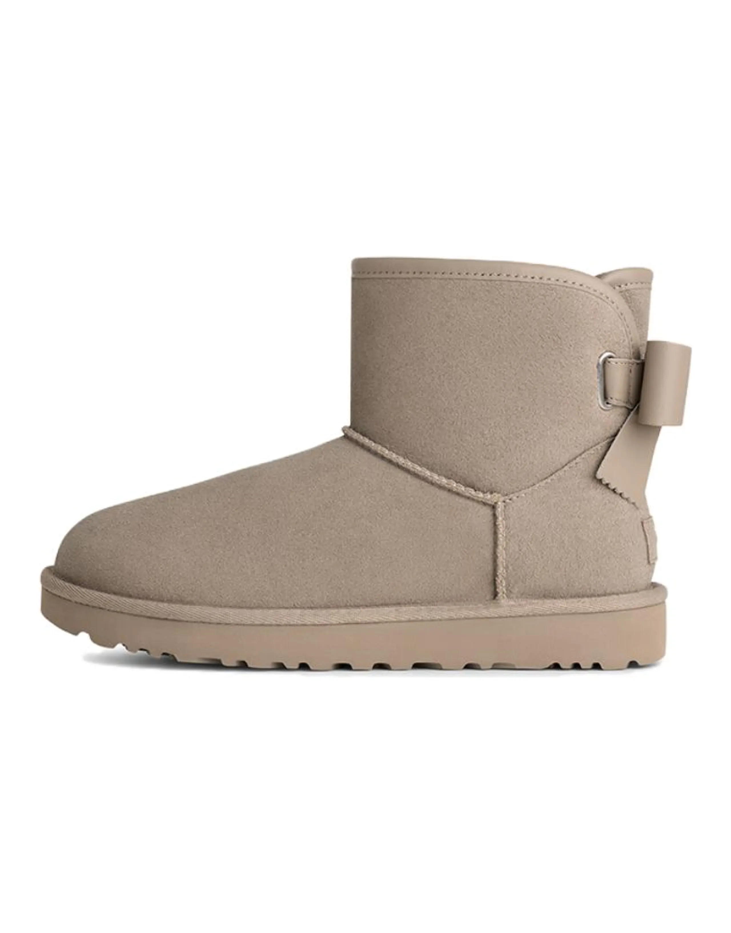 UGG Ultra Mini Bailey Leather Bow Comfortable Fashionable Snow Boots Women's Cobblestone Grey