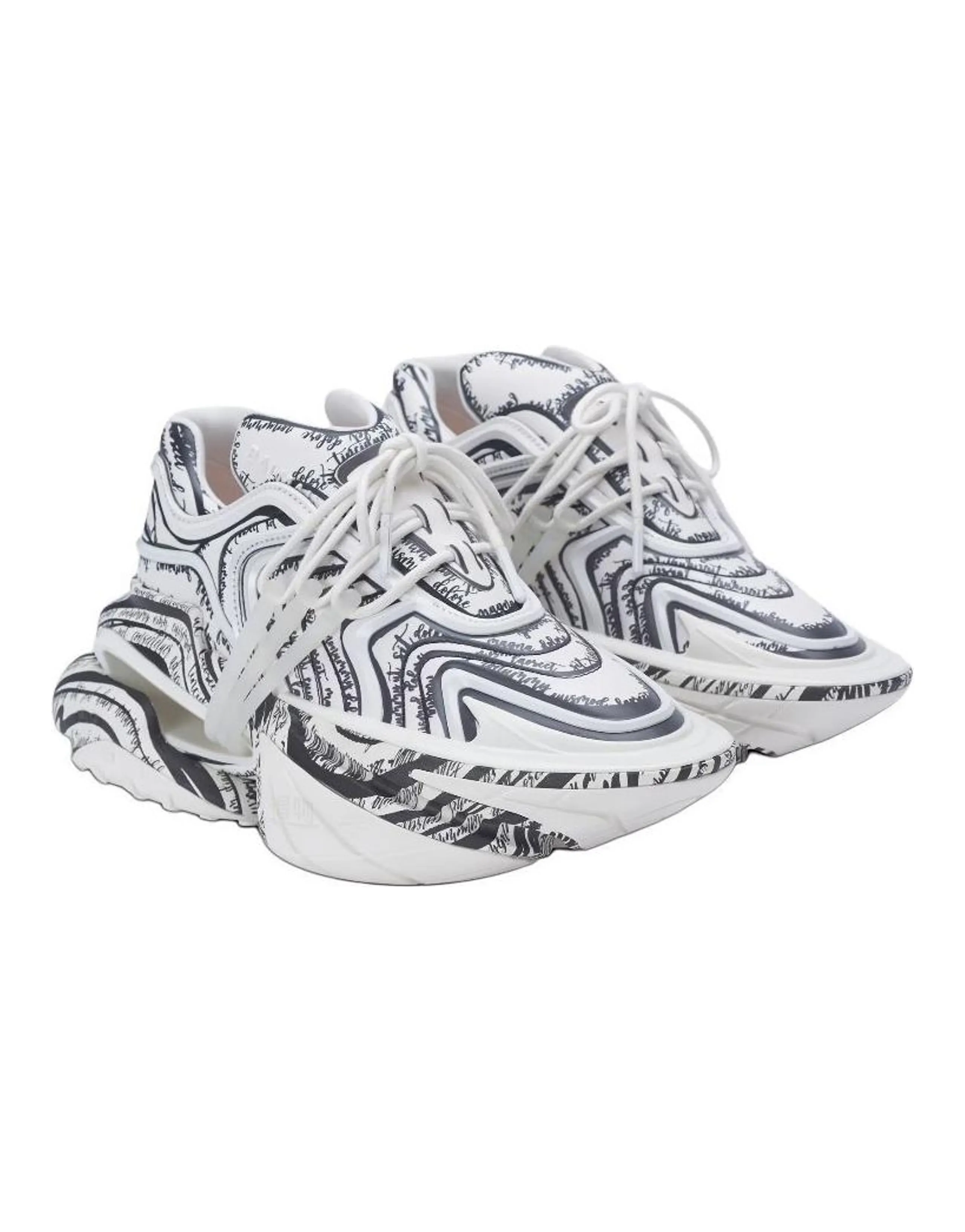 BALMAIN Unicorn Calfskin Round Toe Lace-Up Low-Top Dad Shoes Women's Black White