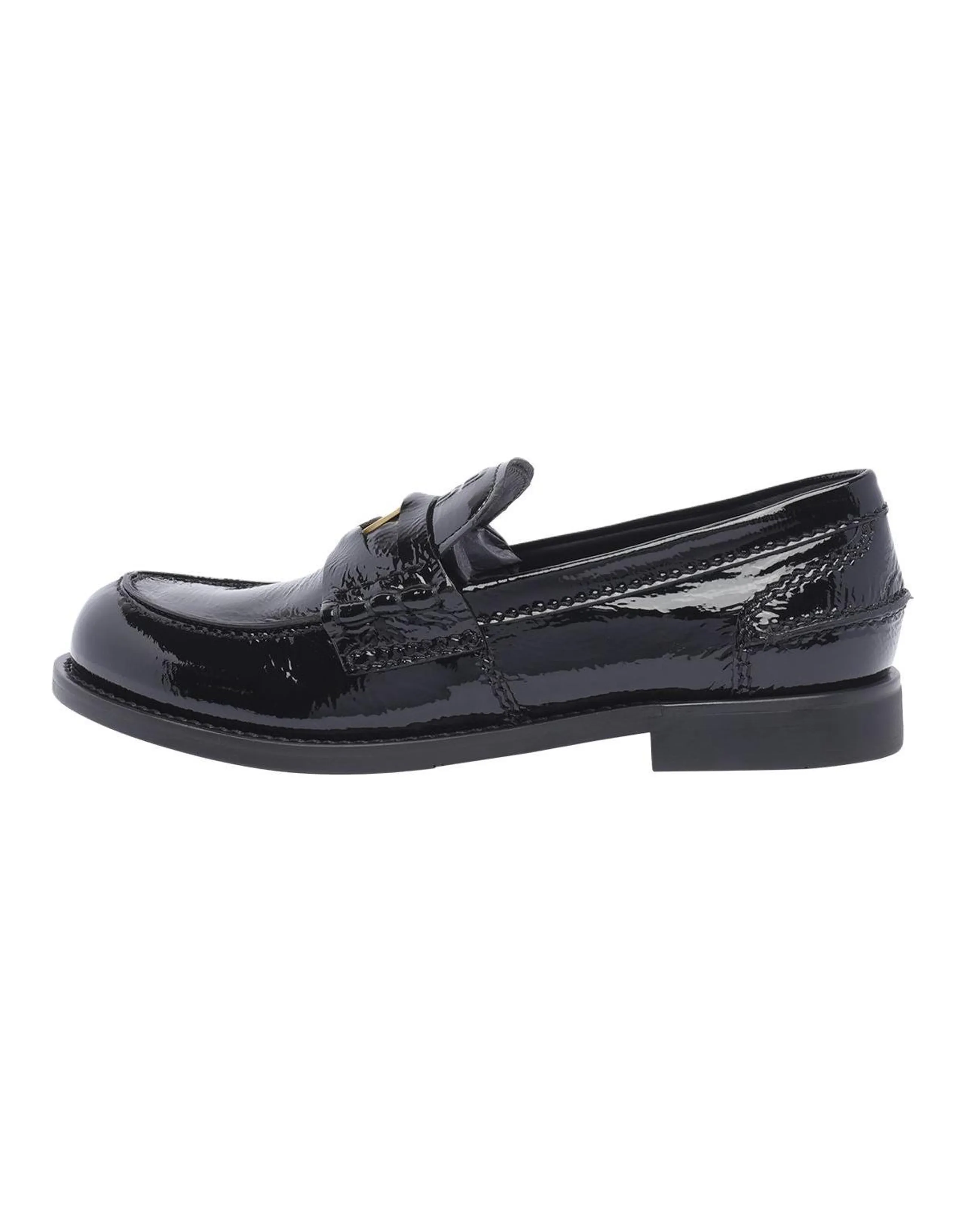 MIU MIU Penny Cowhide Leather Round Toe Slip-On Loafers Women's Black
