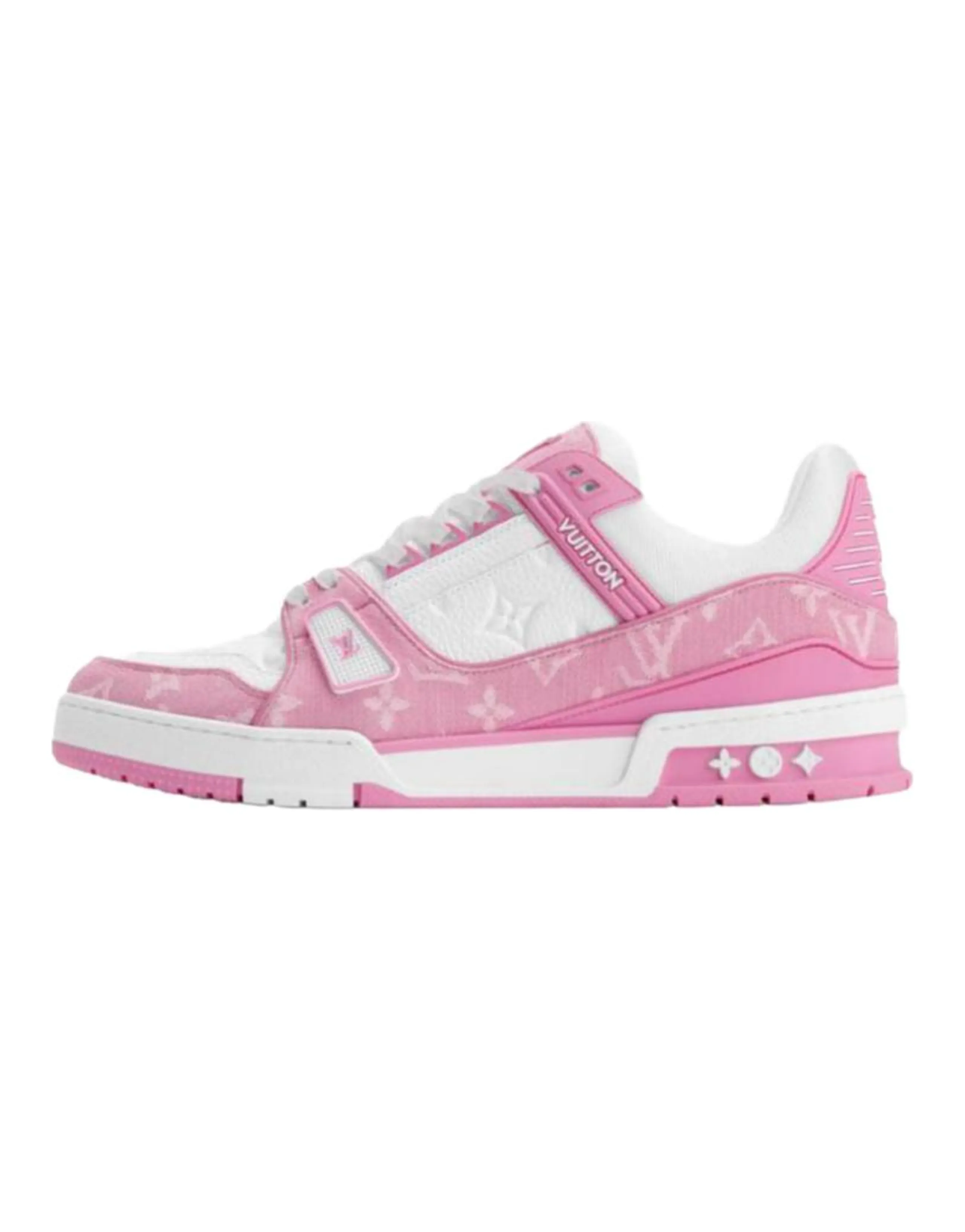 LOUIS VUITTON Trainer Fabric Calfskin Round Toe Print Low-Top Skate Shoes Men's Pink