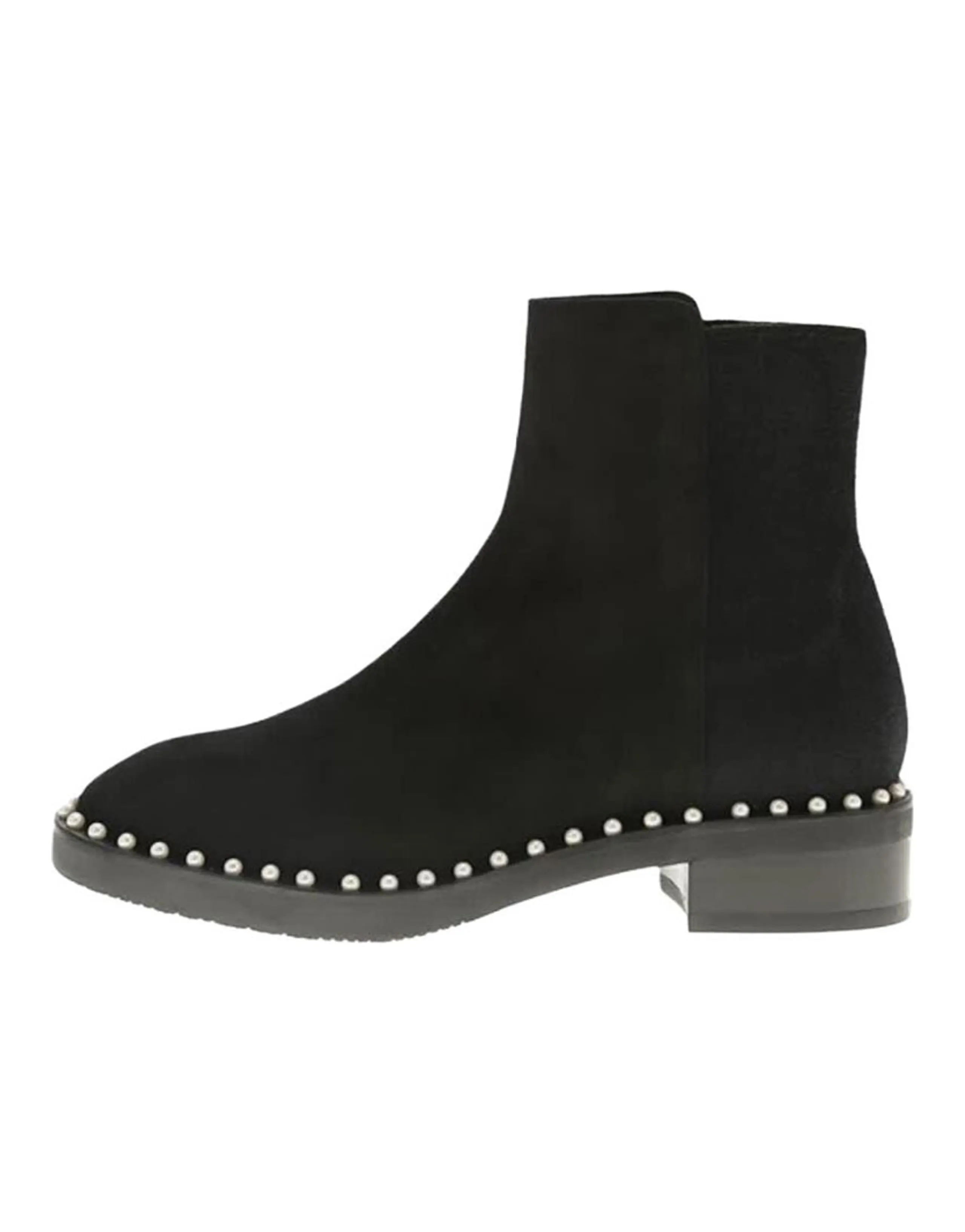 Stuart Weitzman SW Easyonpearl Suede Round Toe Pull-On Pearl Embellished Ankle Boots 3.5cm Women's Black