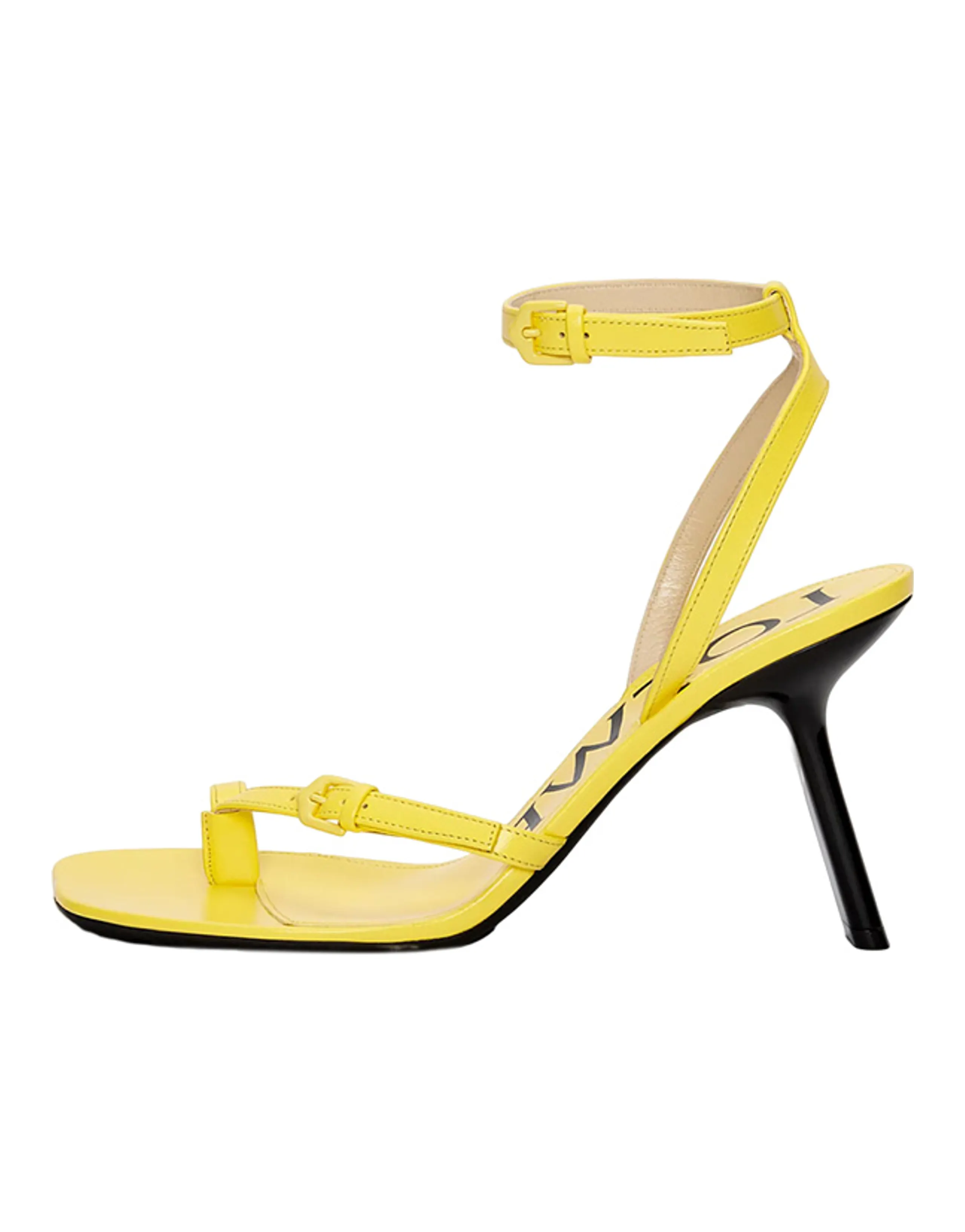 LOEWE Leather Patent Leather Round Toe Buckle Strap Stiletto Heel Sandals Women's Yellow